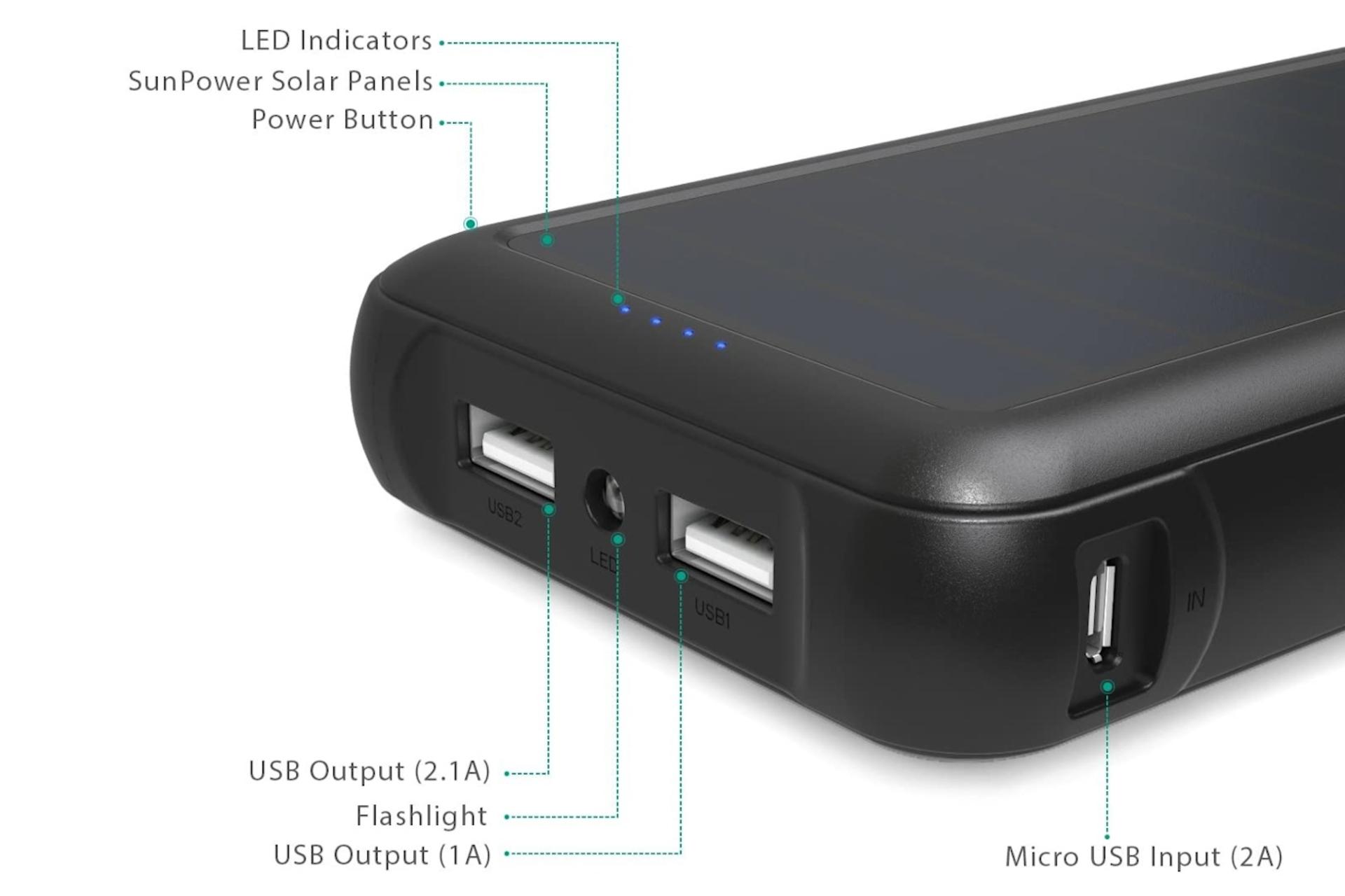 درگاه پاور بانک آکی Solar PB-P17 با ظرفیت 20000 میلی‌آمپر ساعت Aukey Solar PB-P17 20000mAh