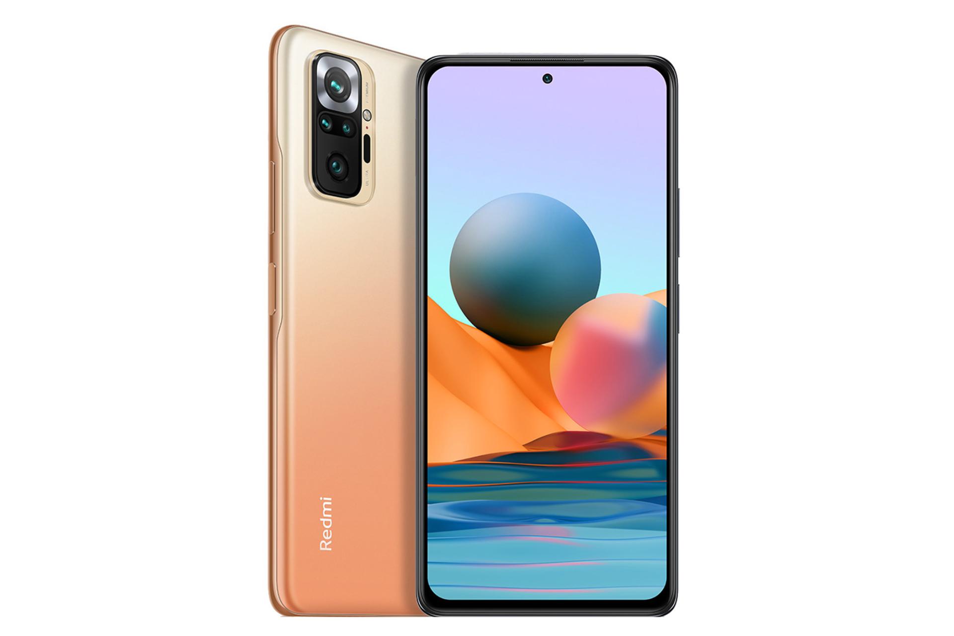 نمای پشت و جلو موبایل ردمی نوت 10 پرو مکس شیائومی رنگ برنزی