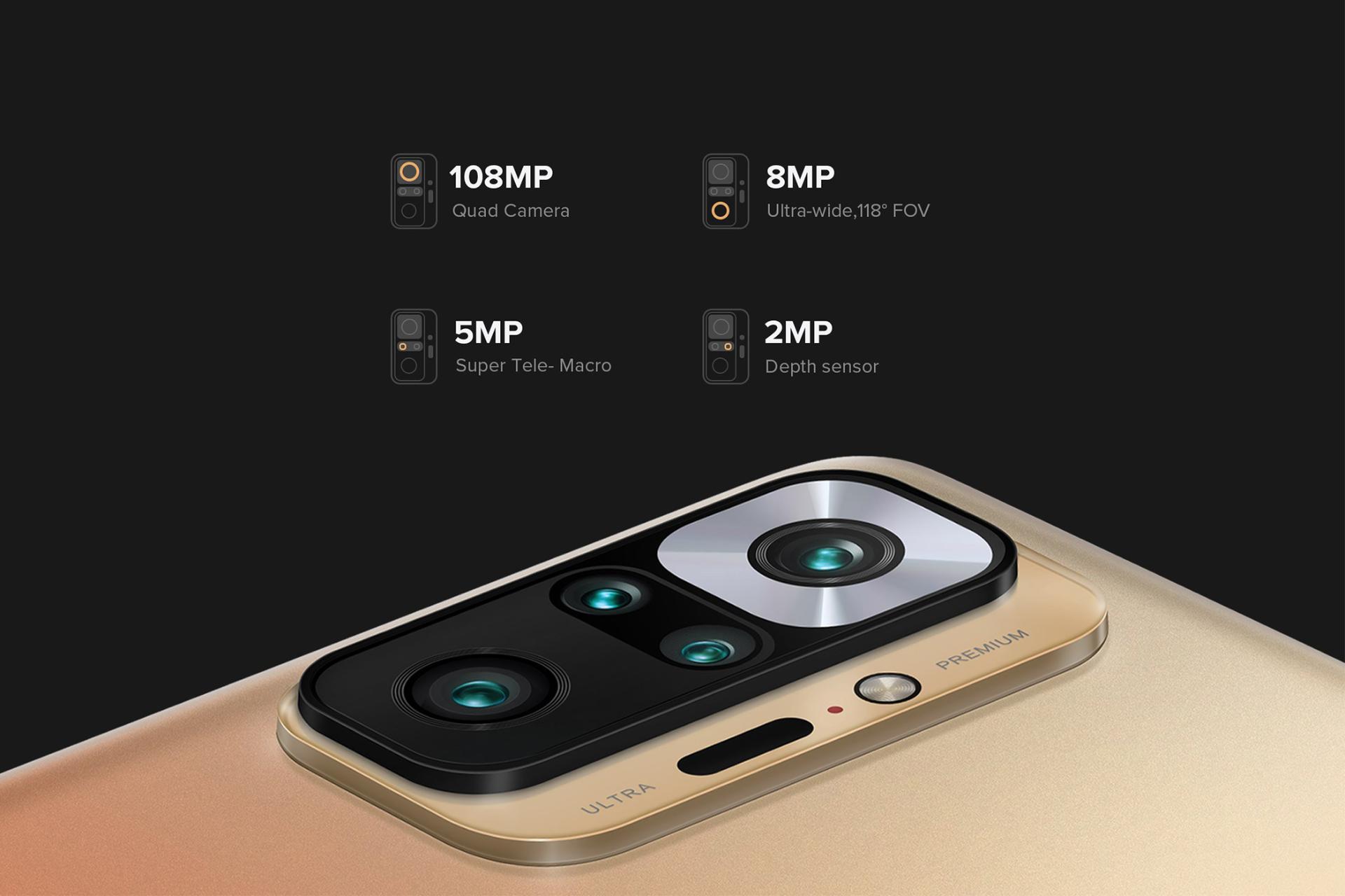 نمای دوربین موبایل ردمی نوت 10 پرو مکس شیائومی رنگ برنزی