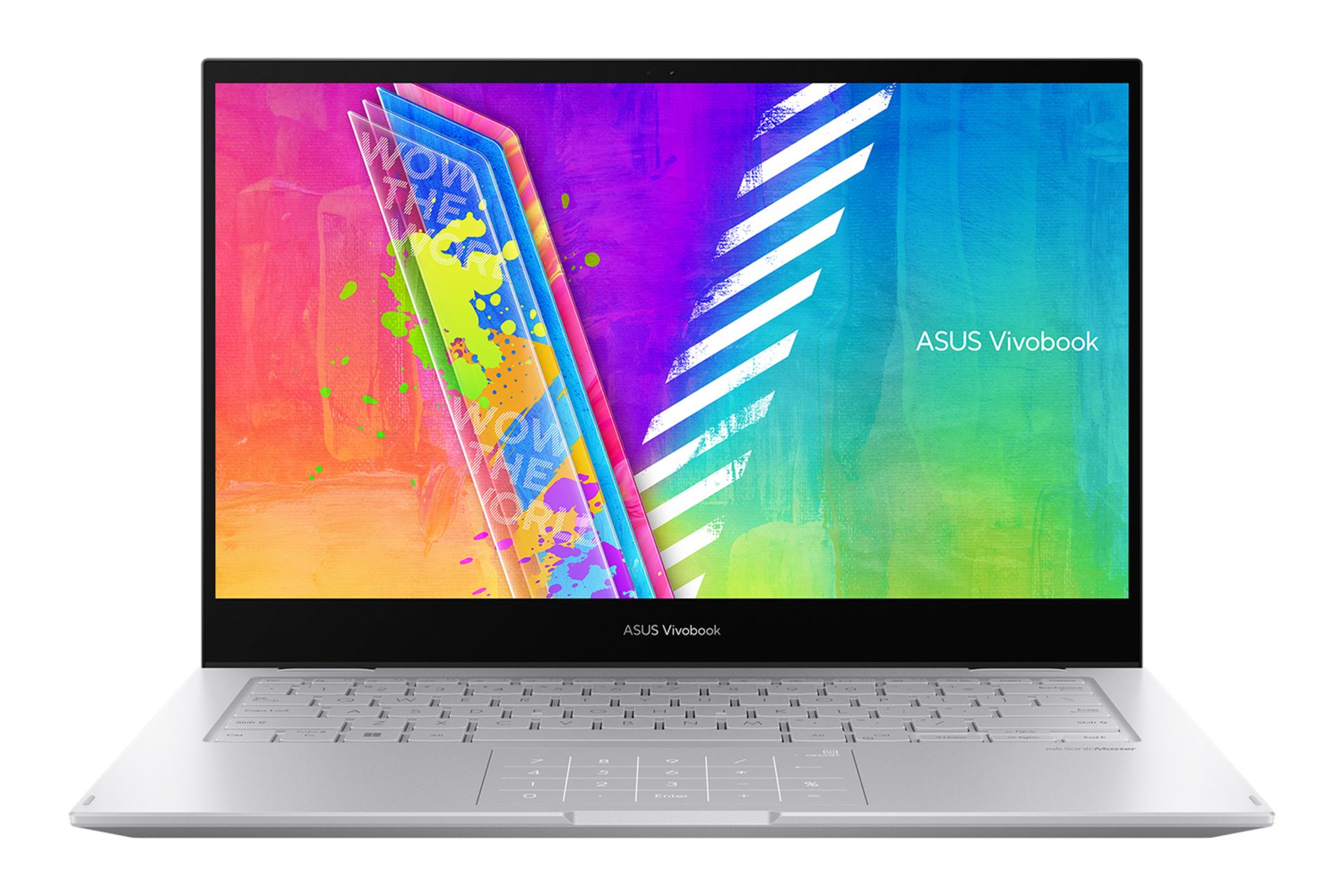 نمای جلو لپ تاپ ایسوس ویووبوک Go 14 Flip TP-1401 با صفحه روشن