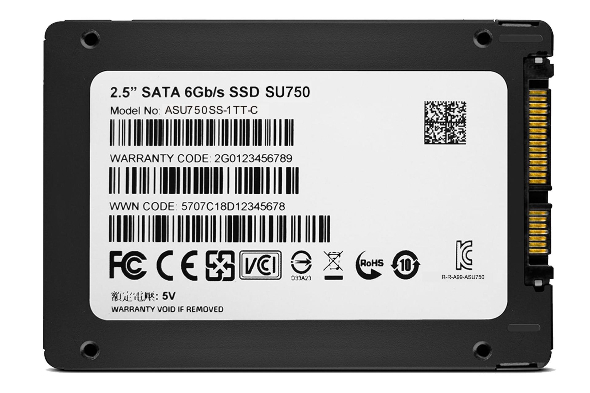 نمای پشت حافظه SSD ای دیتا ADATA SU750 SATA 2.5 Inch