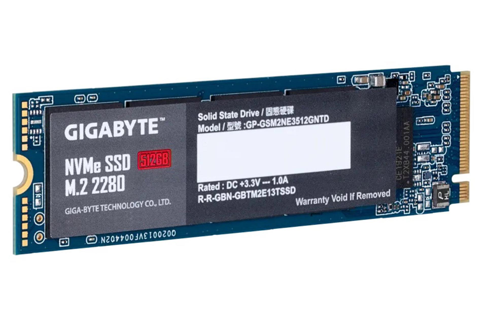 نمای چپ SSD گیگابایت NVMe M.2 ظرفیت 512 گیگابایت