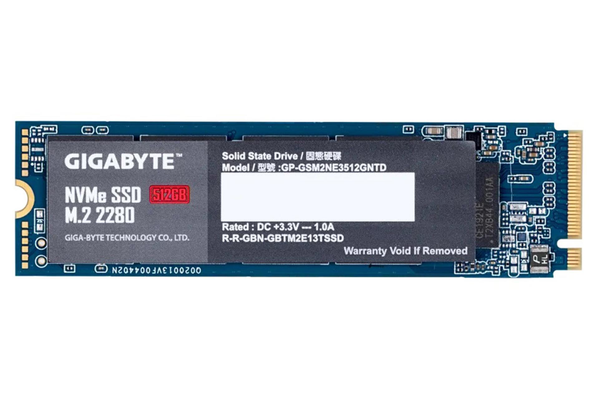 نمای روبرو SSD گیگابایت NVMe M.2 ظرفیت 512 گیگابایت