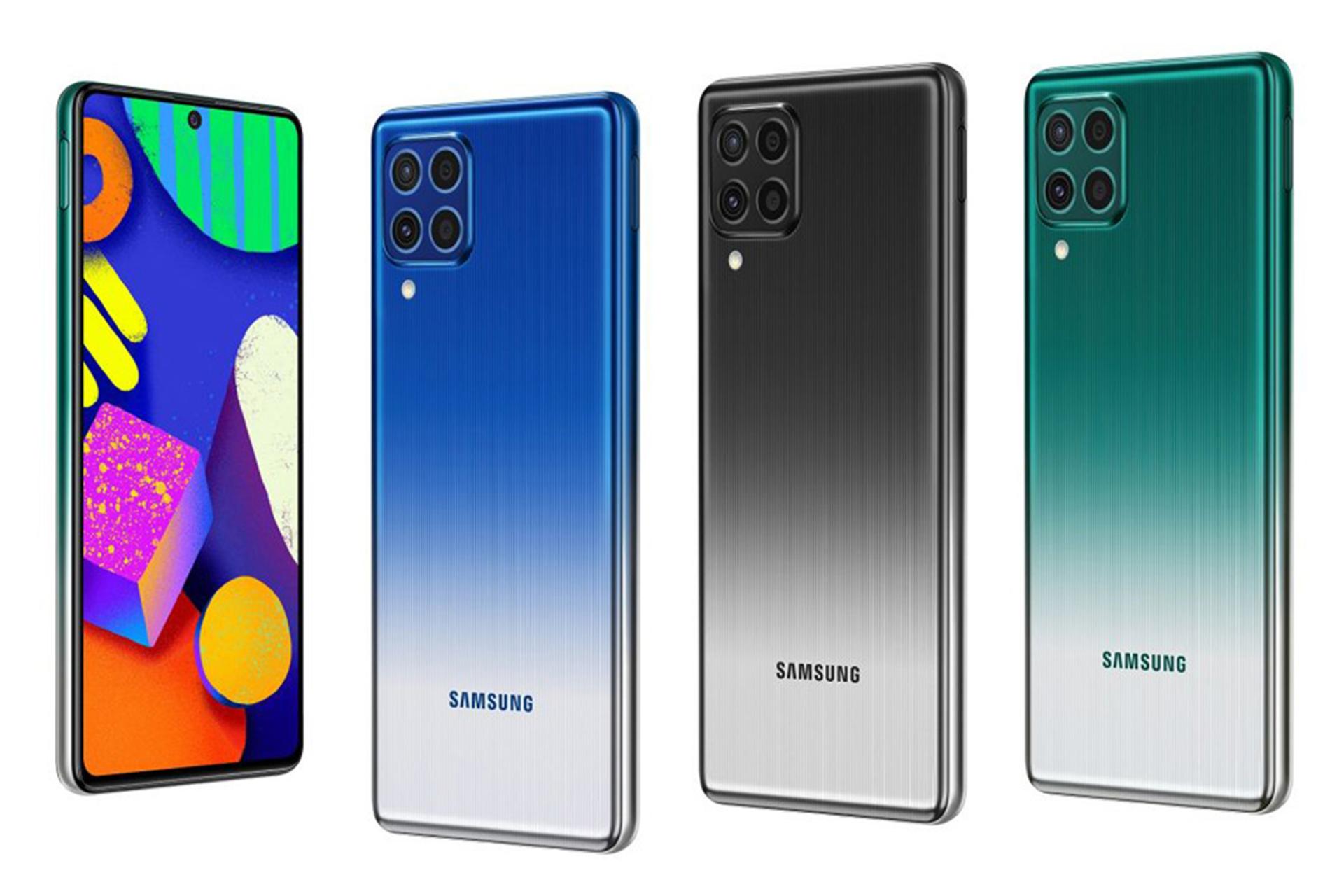 گوشی سامسونگ گلکسی ام 62 در رنگ های آبی سبز و مشکی