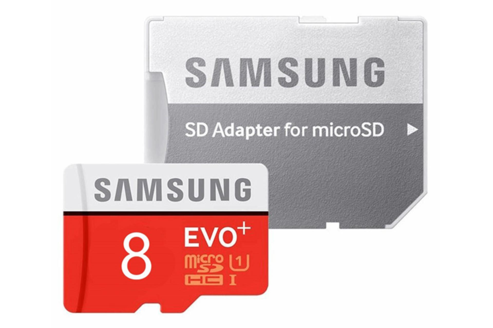 کارت حافظه سامسونگ microSDHC با ظرفیت 8 گیگابایت مدل Evo Plus کلاس 10 همراه آداپتور