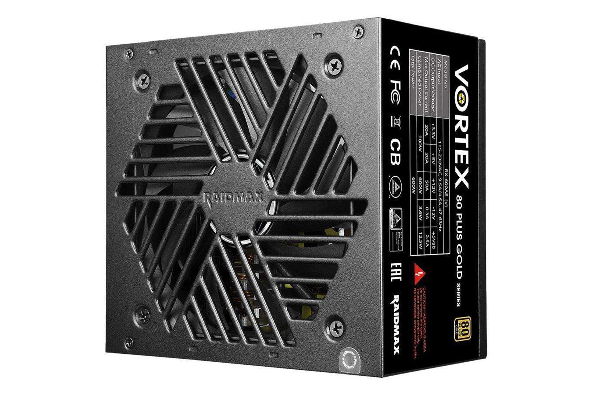 پاور کامپیوتر ریدمکس VORTEX GOLD RX-600AE-V با توان 600 وات نمای ایستاده