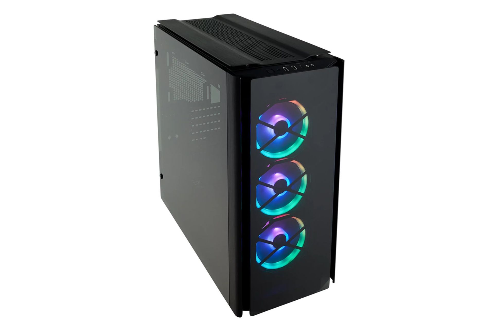 نمای نیم رخ جلو و سمت چپ کیس کامپیوتر کورسیر Obsidian Series 500D RGB SE پرمیوم