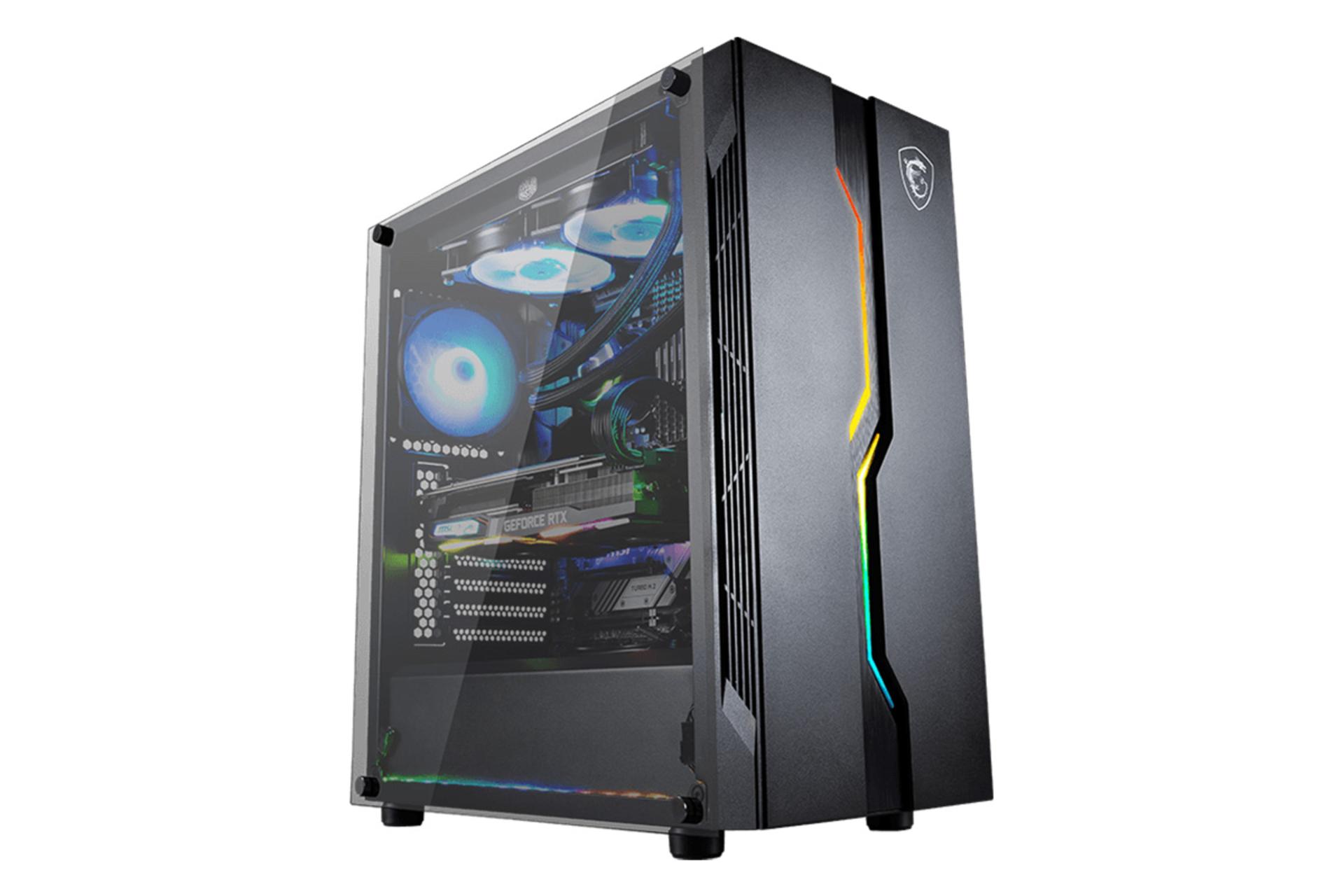 نمای نیم رخ جلو و داخل سمت چپ کیس کامپیوتر ام اس آی MAG VAMPIRIC 010