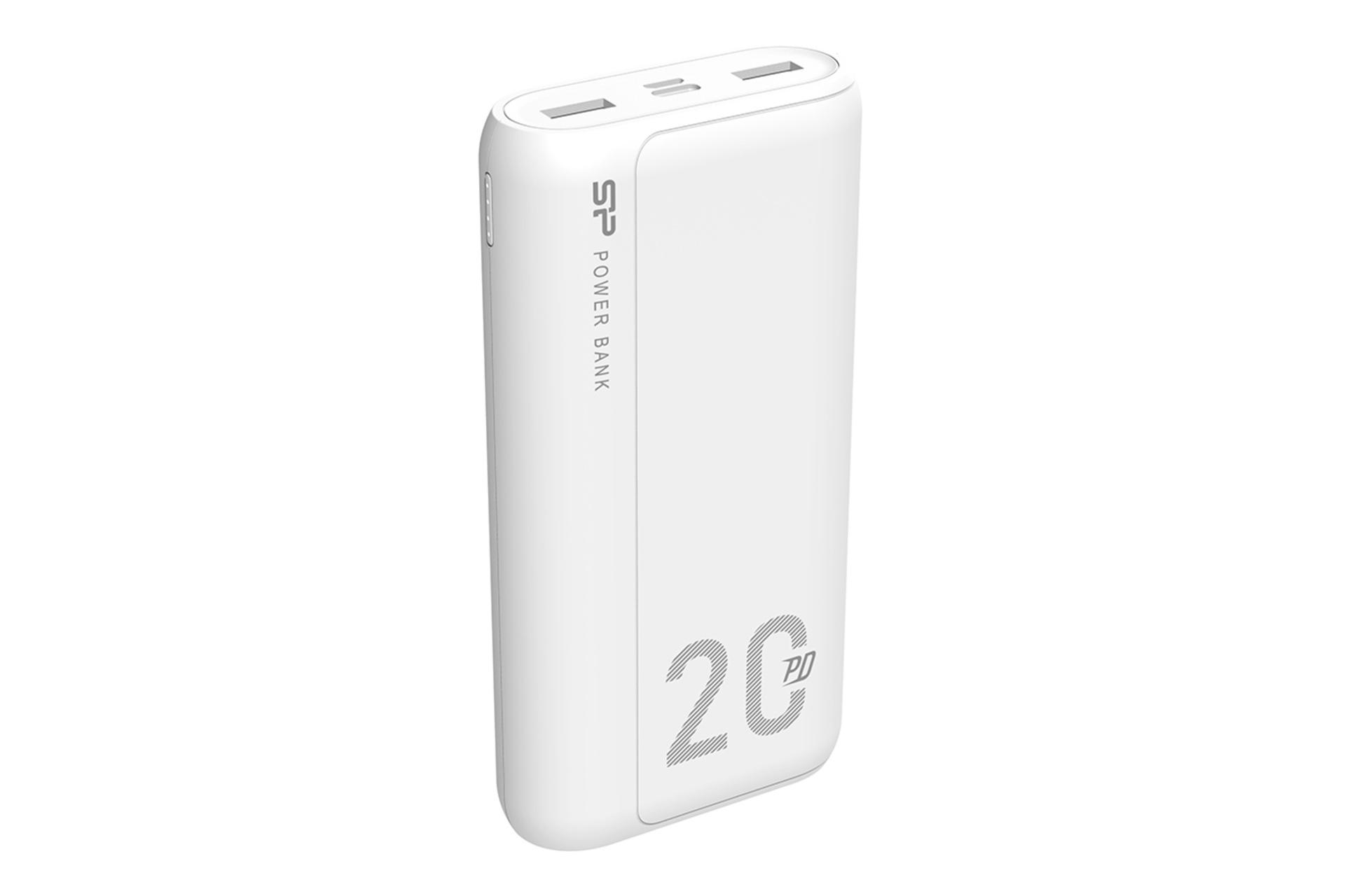 نمای جانبی پاور بانک سیلیکون پاور Silicon Power QS15 20000mAh با ظرفیت 20000 میلی‌آمپر ساعت سفید