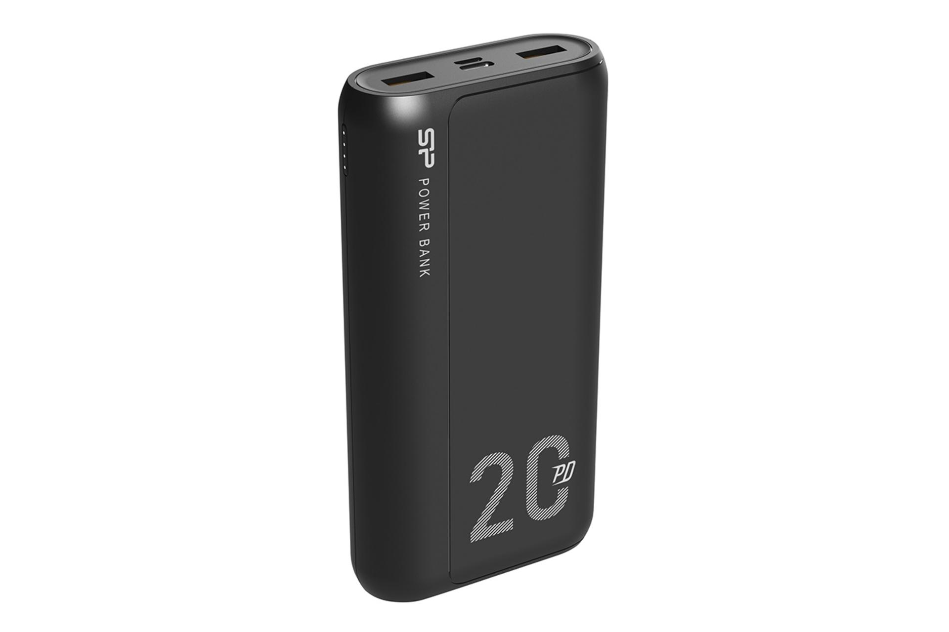 نمای جانبی پاور بانک سیلیکون پاور Silicon Power QS15 20000mAh با ظرفیت 20000 میلی‌آمپر ساعت مشکی