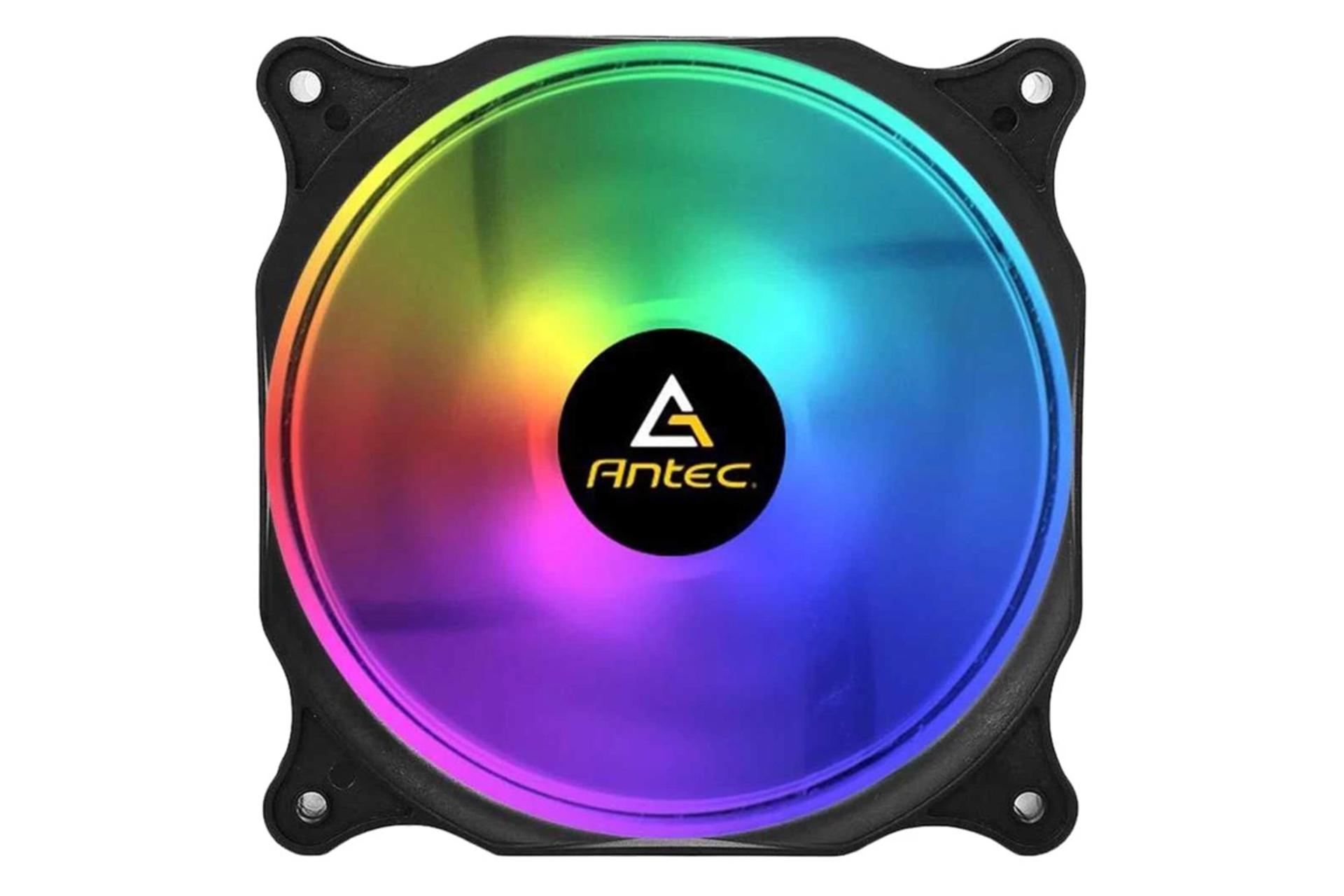 نمای روبرو فن کیس انتک F12 RGB با نورپردازی