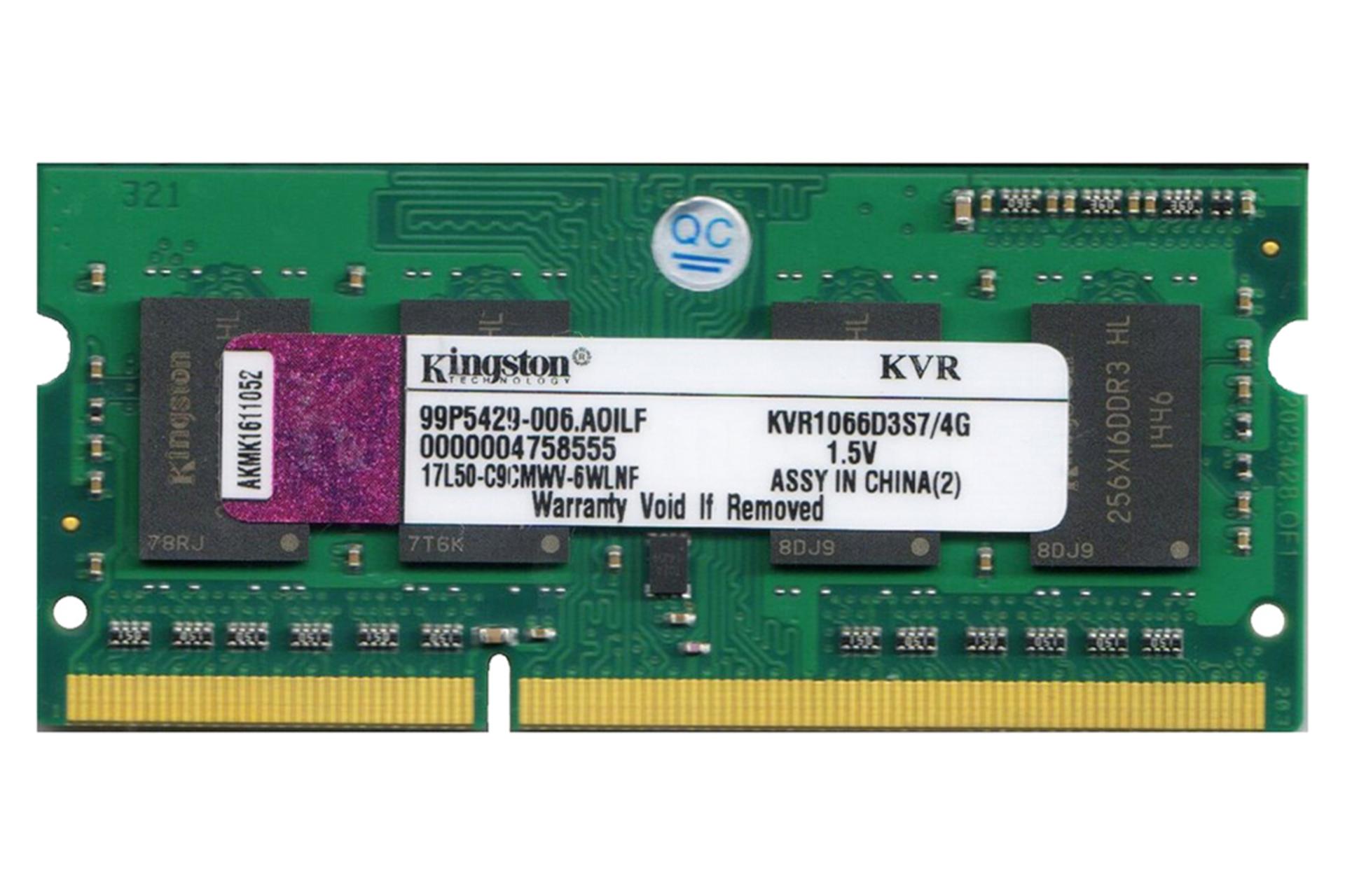 رم کینگستون KVR1066D3S7/4G ValueRAM ظرفیت 4 گیگابایت از نوع DDR3-1066