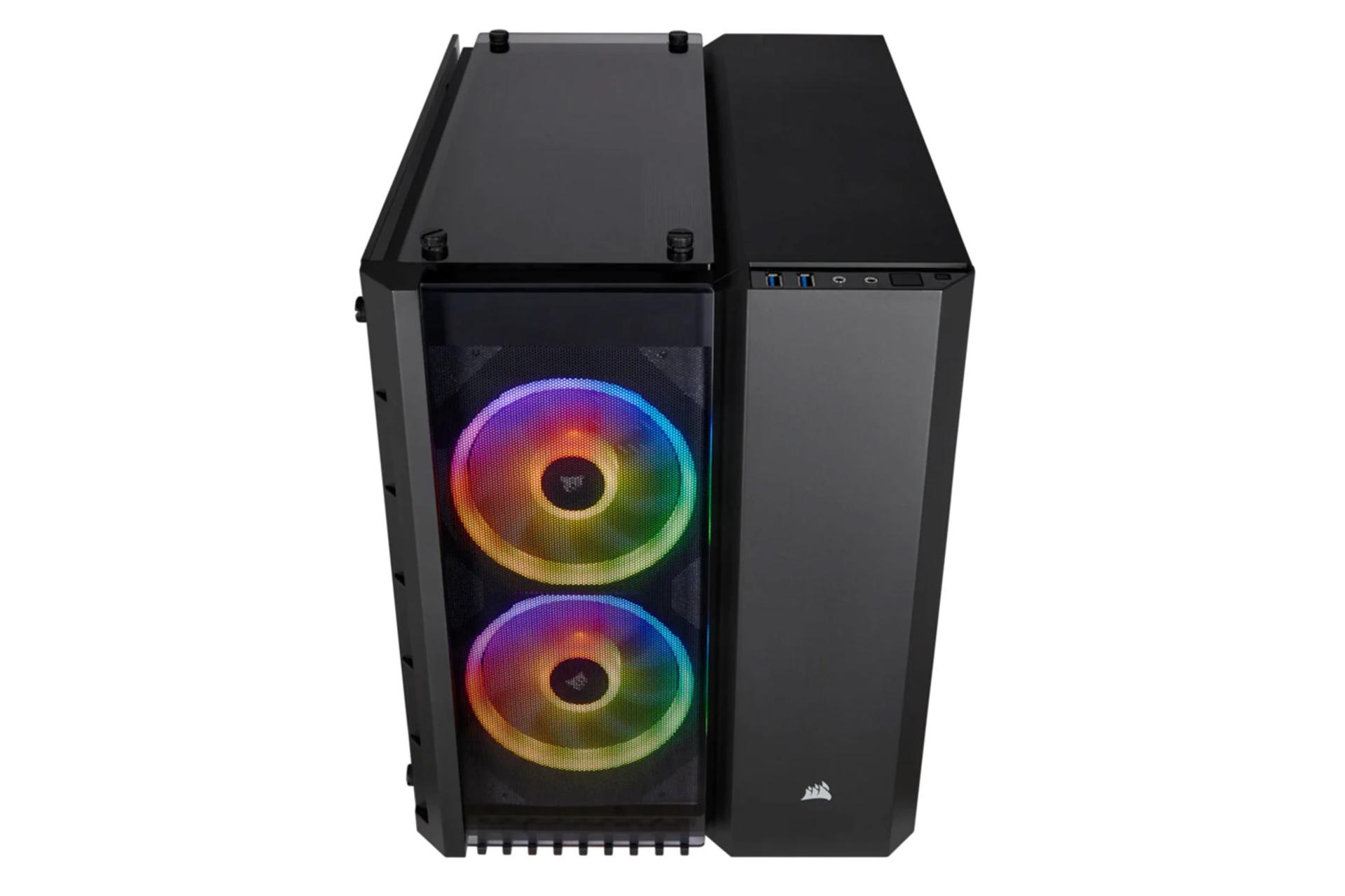 نیمرخ بالا و جلو کیس کامپیوتر کورسیر Crystal Series 280X RGB