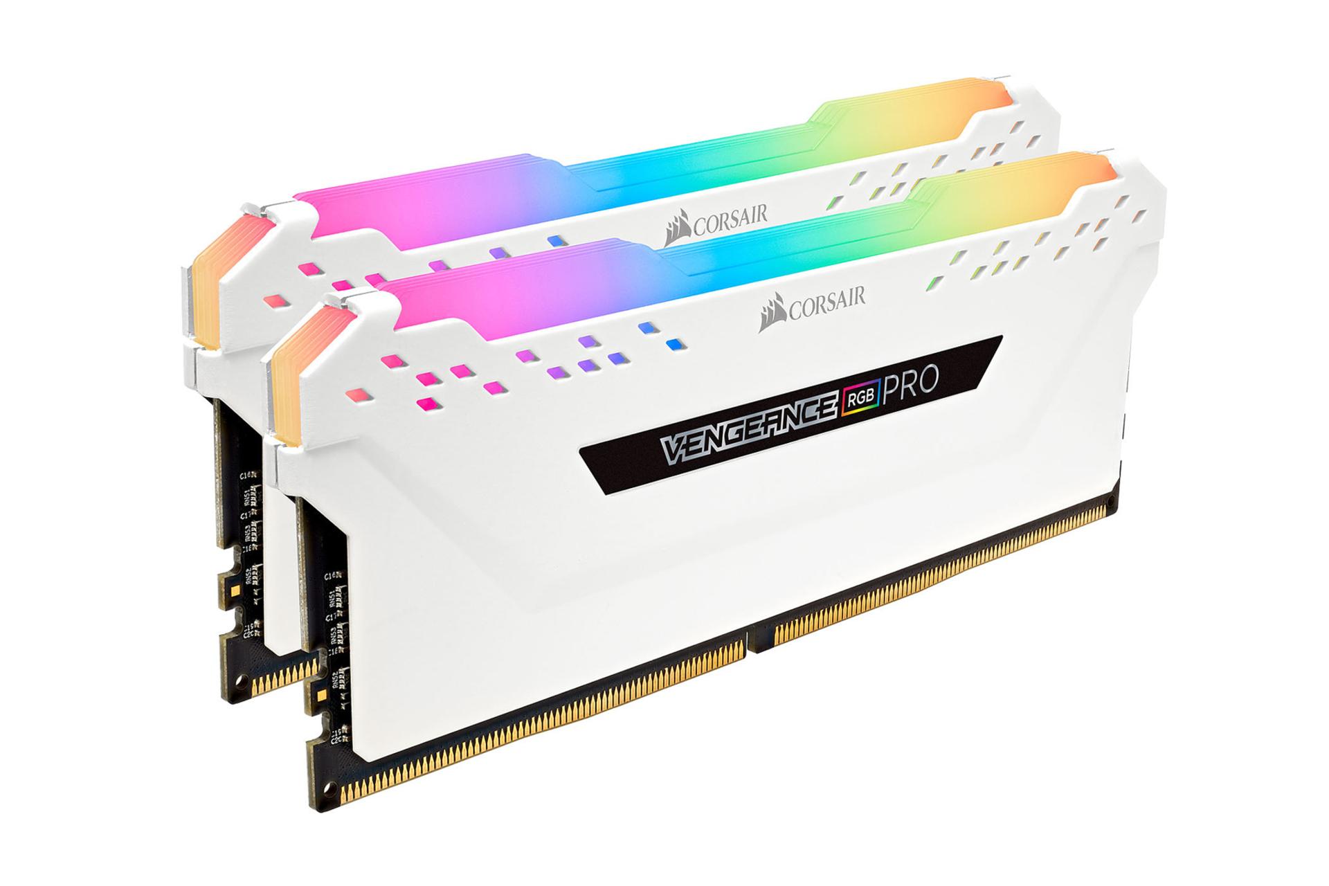 نمای کناری رنگ سفید رم کورسیر VENGEANCE RGB PRO ظرفیت 32 گیگابایت (2x16) از نوع DDR4-4000