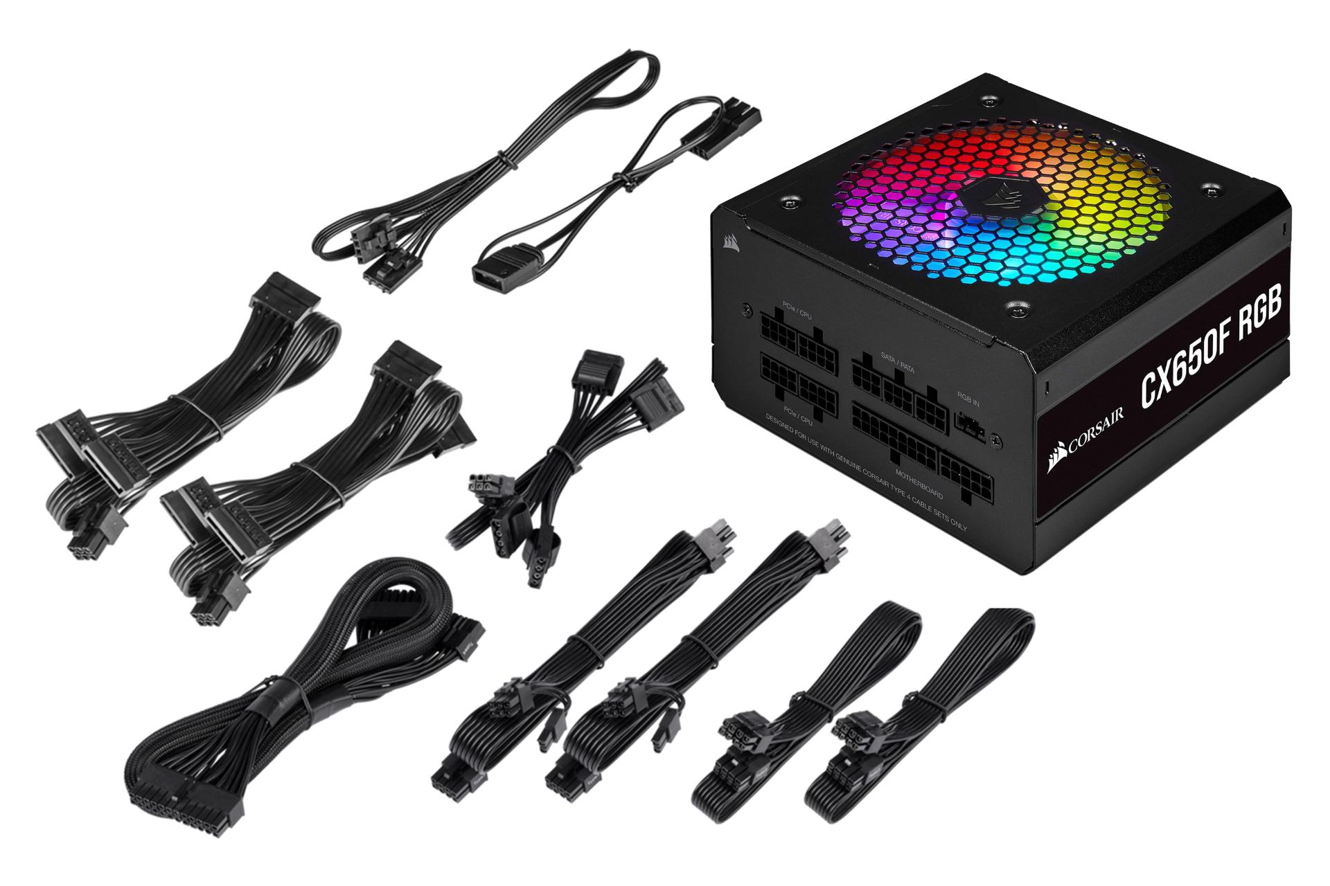 پاور کامپیوتر کورسیر CX650F RGB با توان 650 وات کابل