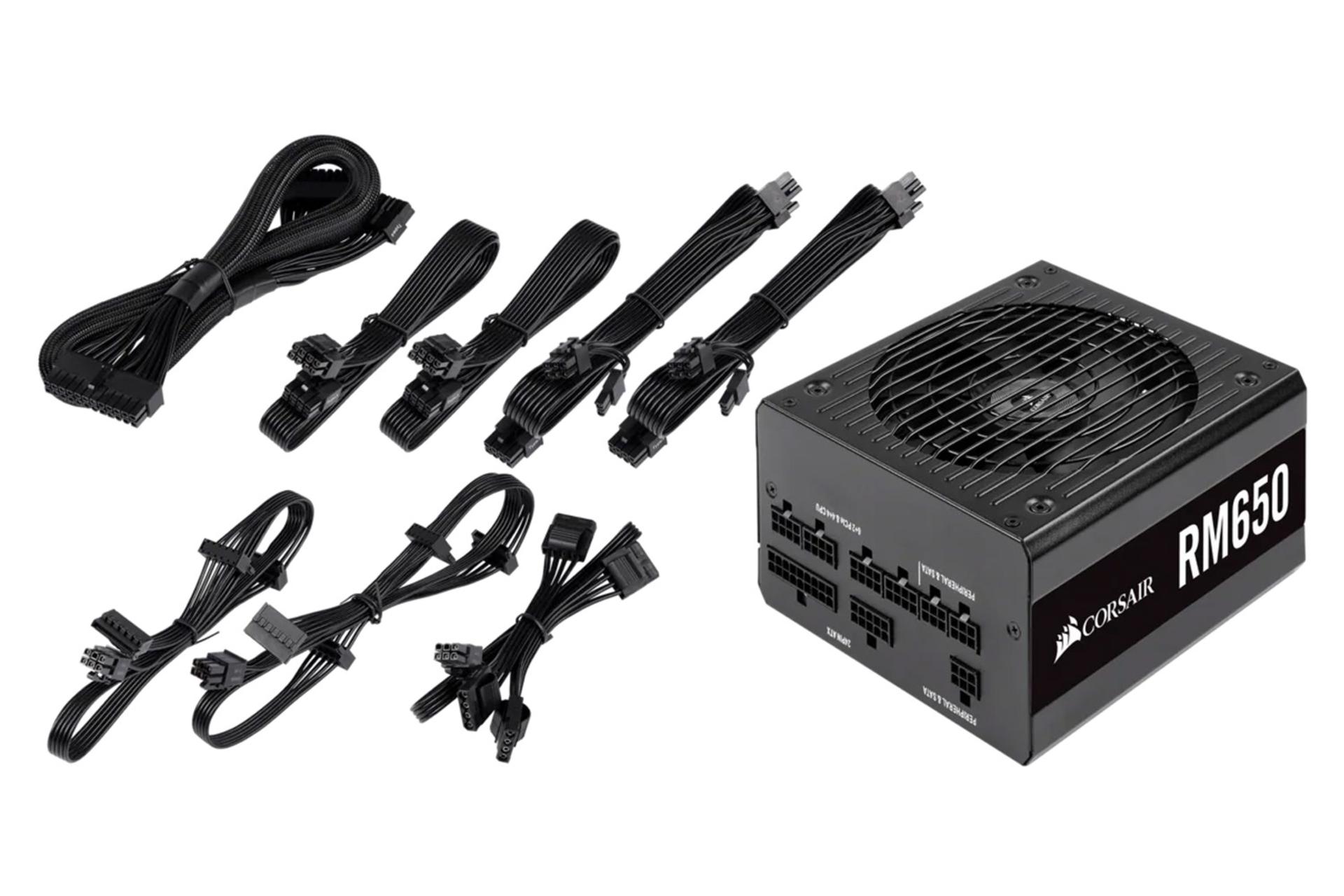 نمای کابل‌ها پاور کامپیوتر کورسیر RM650 Gold با توان 650 وات