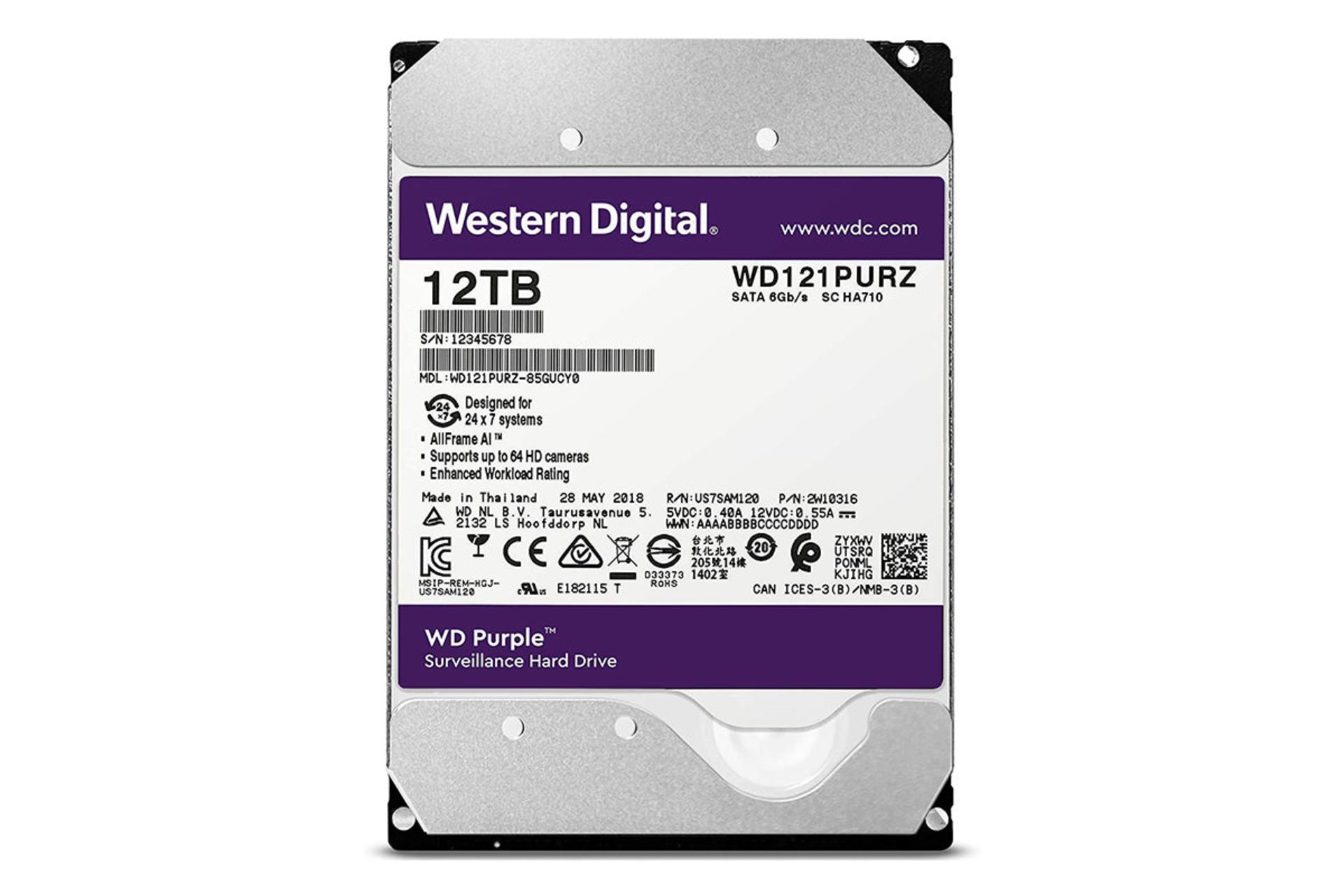 وسترن دیجیتال Purple WD121PURZ ظرفیت 12 ترابایت / Western Digital Purple WD121PURZ 12TB