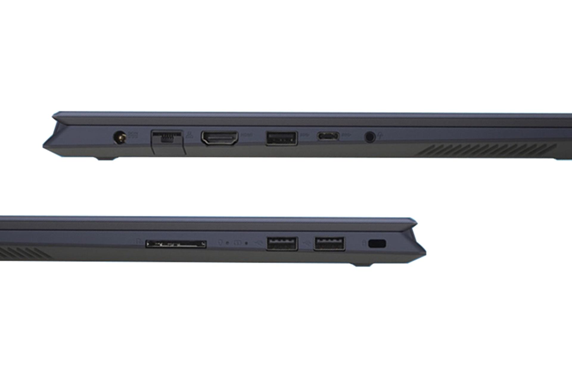 نمای کنار لپ تاپ ایسوس ویووبوک 15 K571LH و نمایش پورت ها