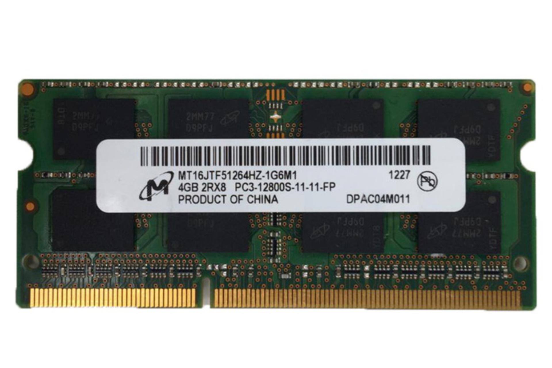 نمای جلوی رم مایکرون MT16JTF51264HZ-1G6M1 ظرفیت 4 گیگابایت از نوع DDR3-1600