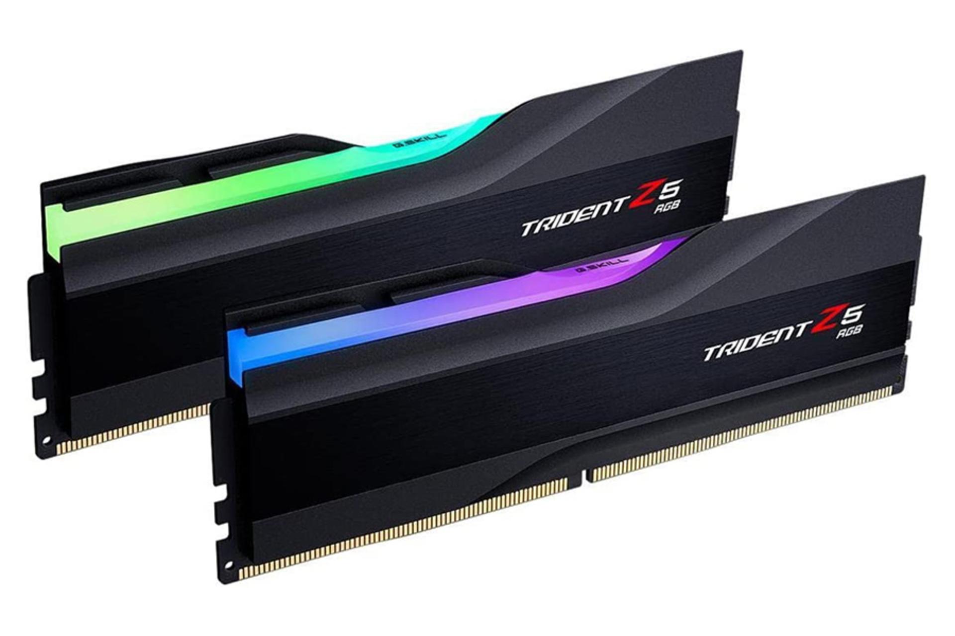 نمای جلو از سمت چپ رم جی اسکیل Trident Z5 RGB ظرفیت 64 گیگابایت (2x32) از نوع DDR5-6000 CL30