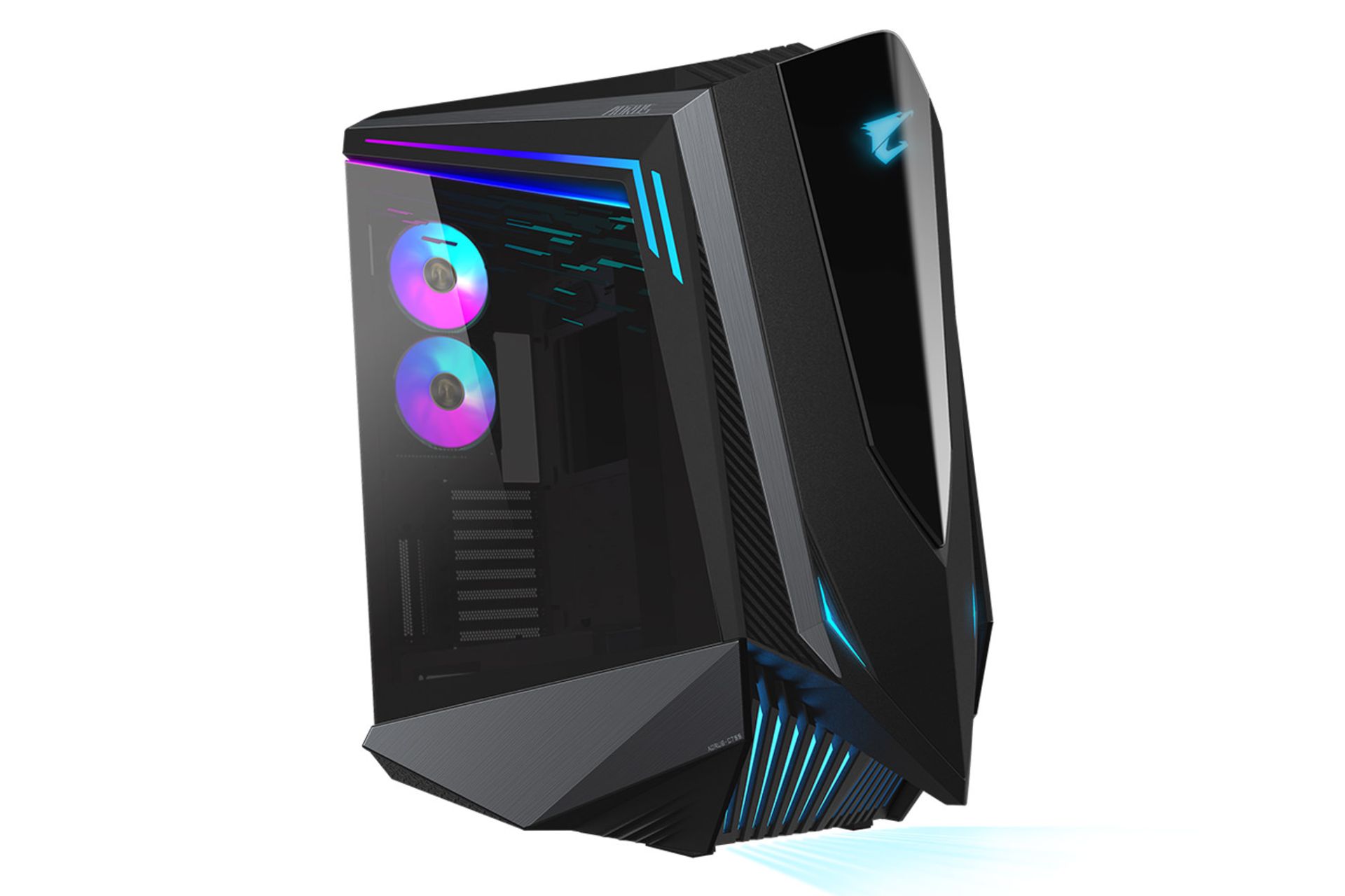نیمرخ جلو و چپ کیس کامپیوتر گیگابایت AORUS C700 GLASS