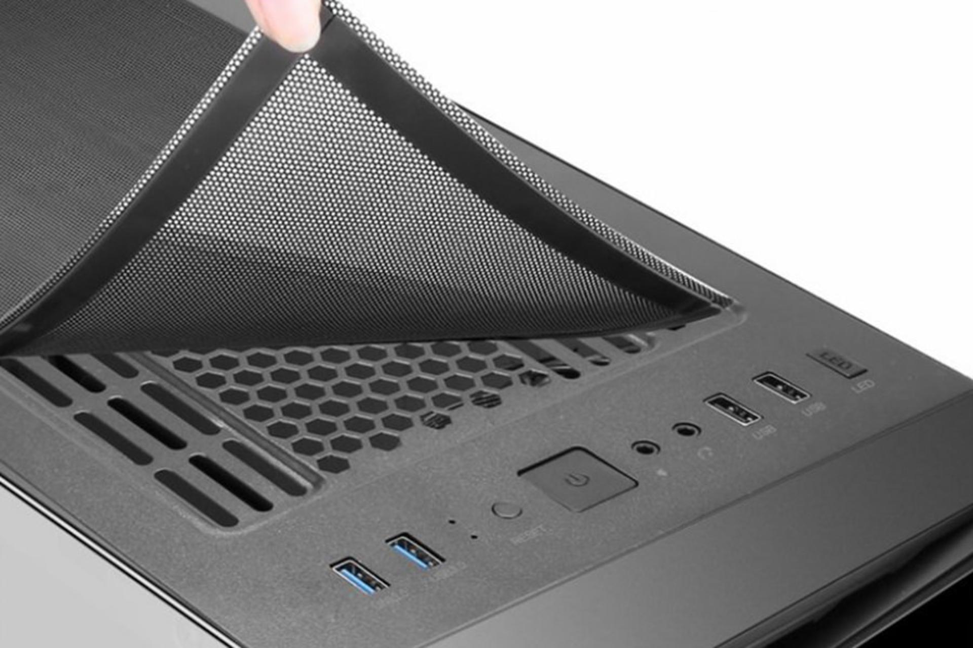 نمایش فیلتر و پورت های بالای کیس کامپیوتر اوست GT-AV08-BG