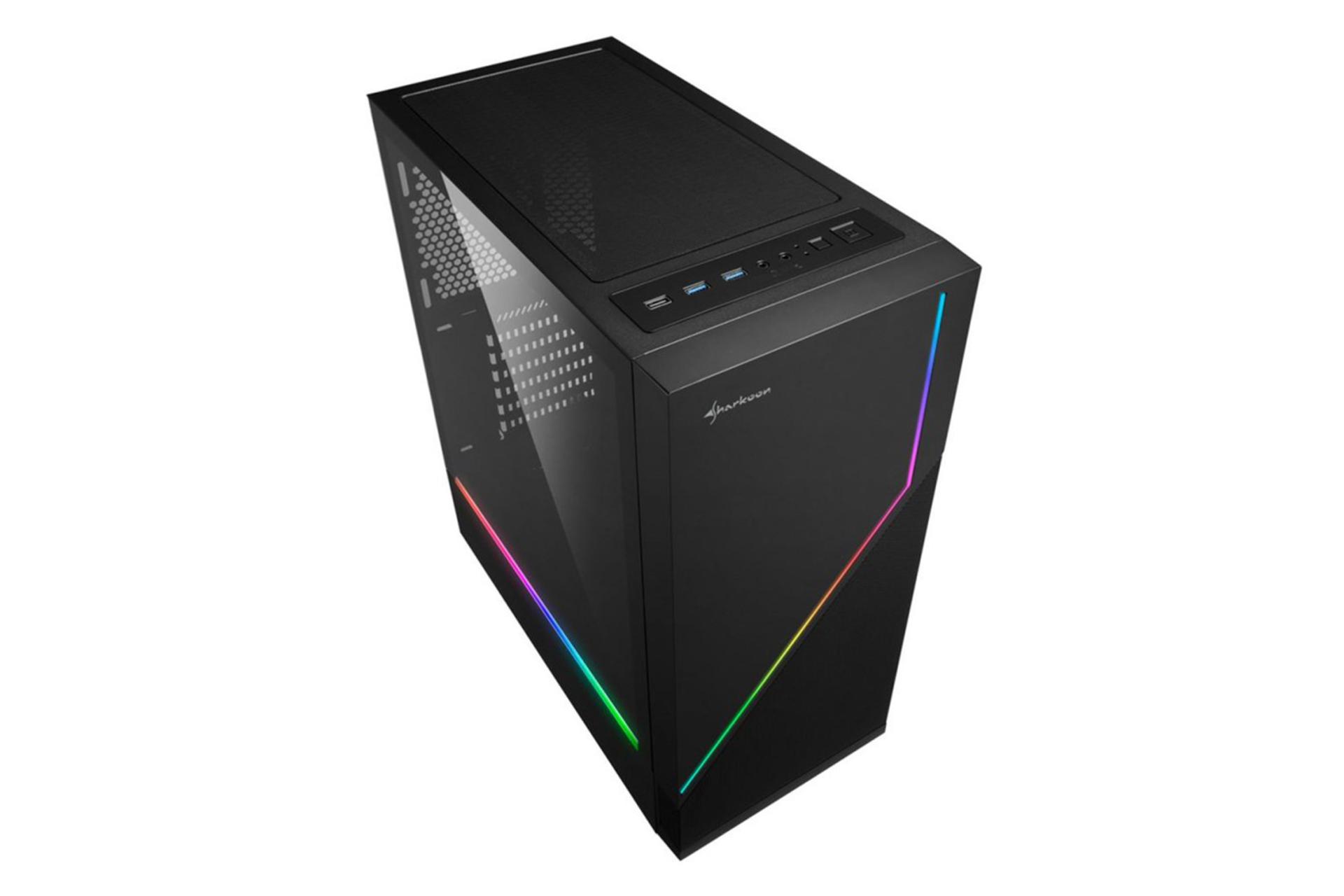 نمای نیم رخ جلو، بالا و سمت چپ کیس کامپیوتر شارکن RGB Flow