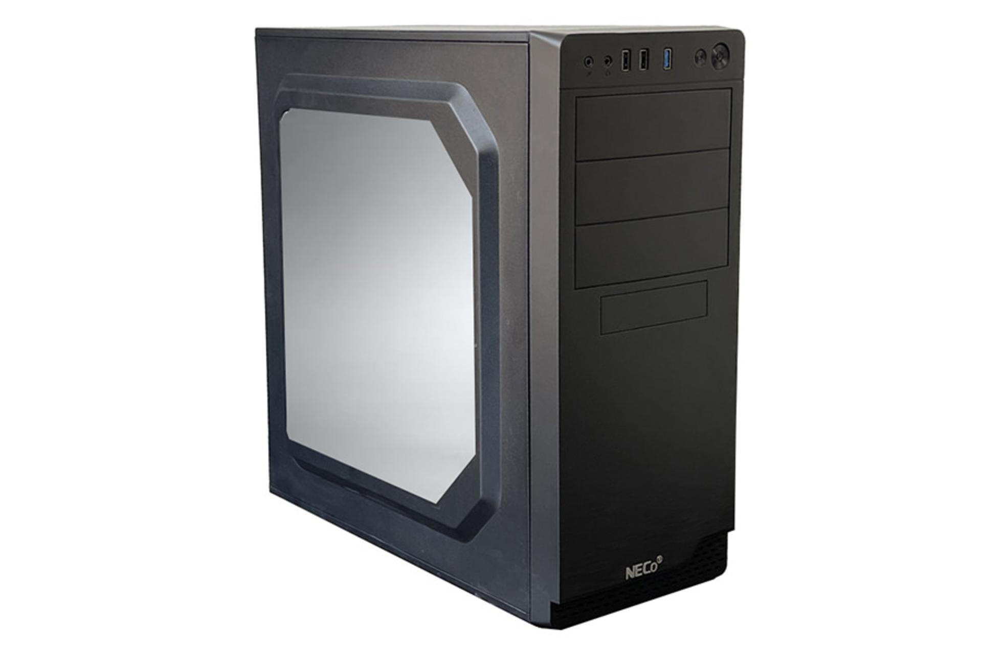 نمای نیم رخ جلو و پنل شیشه ای سمت چپ کیس کامپیوتر نکو مدل NECO 5916 