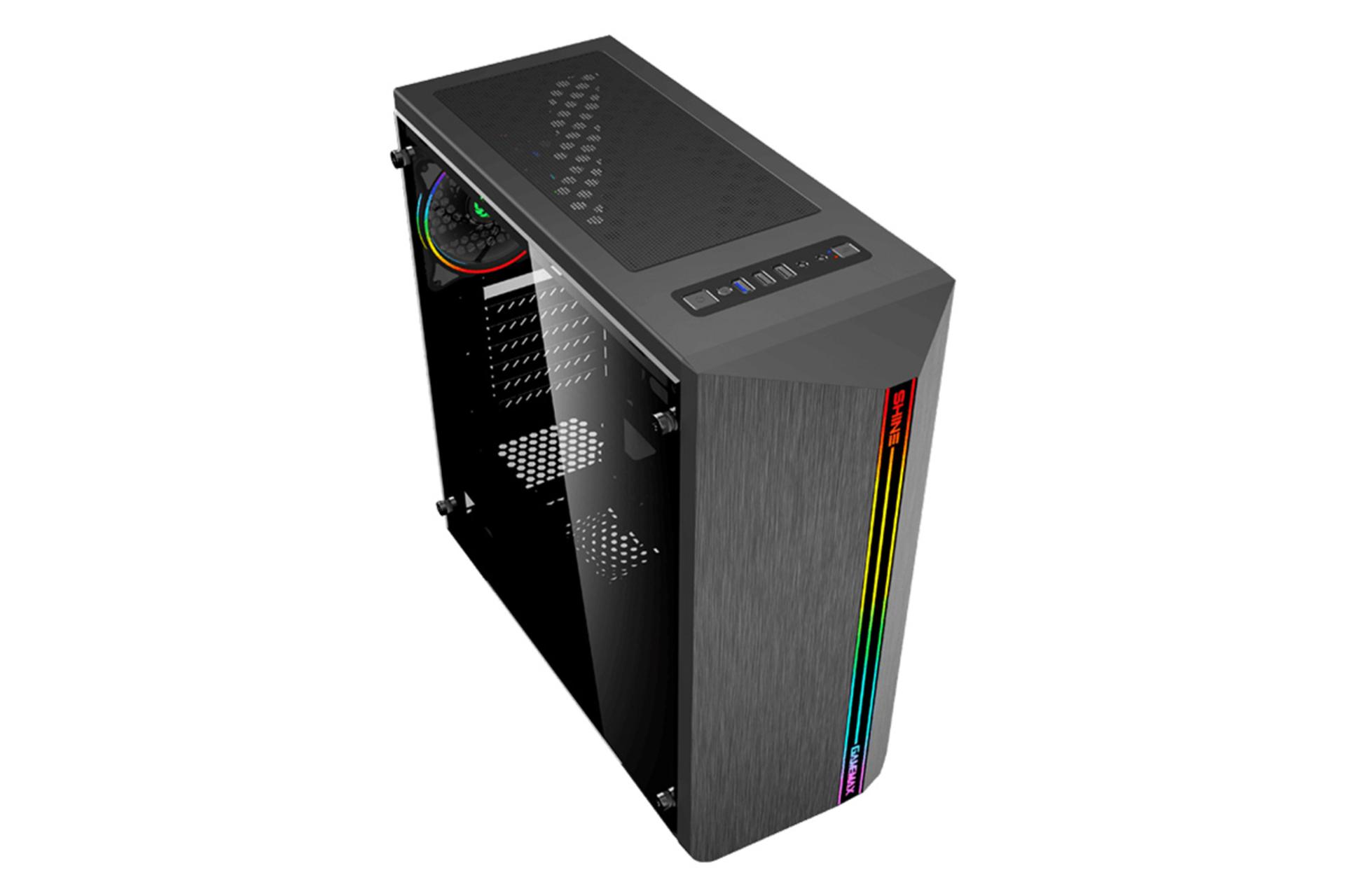 نمای نیم رخ جلو، بالا و سمت چپ کیس کامپیوتر گیم مکس Shine G517