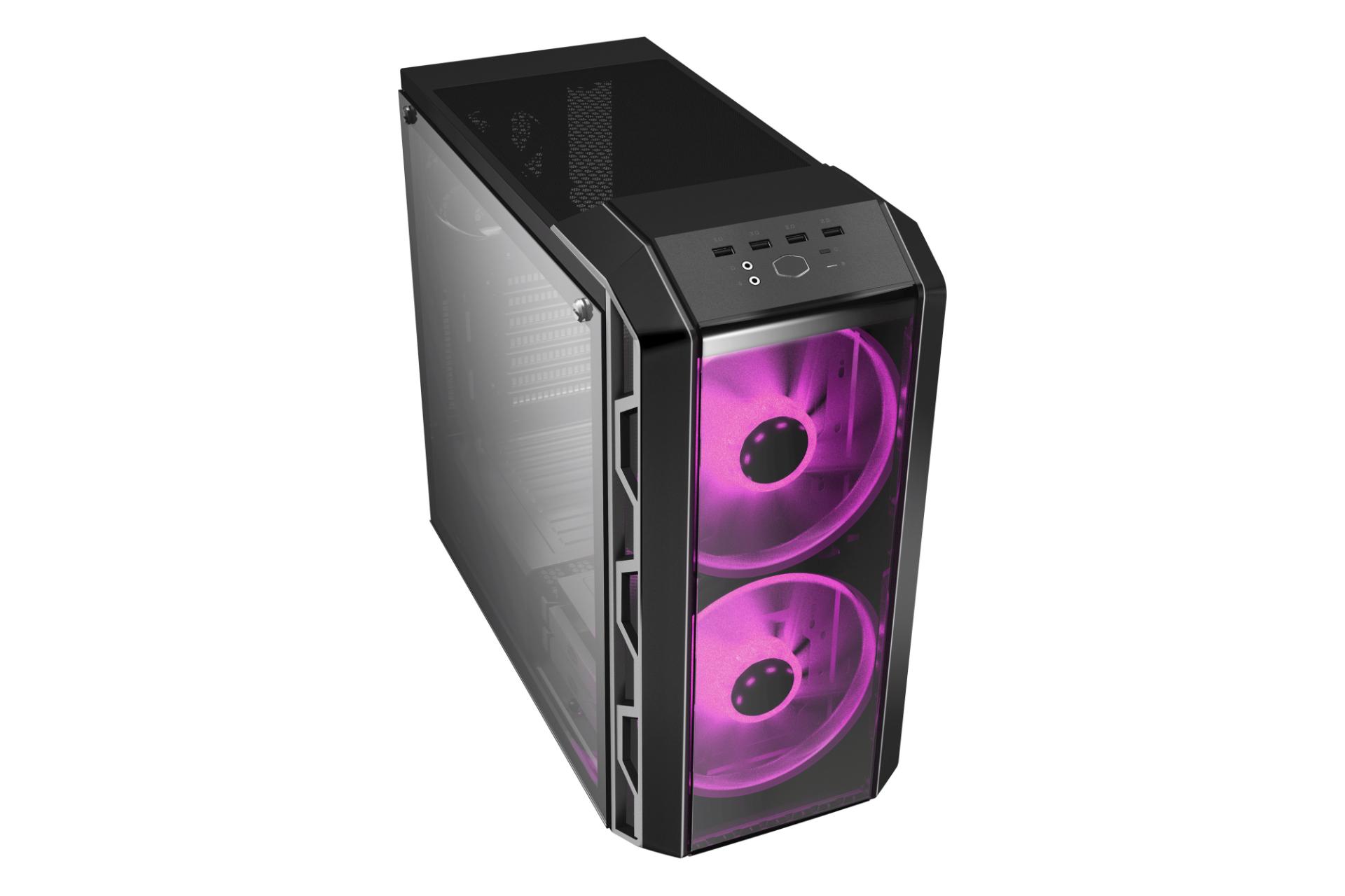 نمای نیم رخ جلو و بالای کیس کامپیوتر کولر مستر MASTERCASE H500