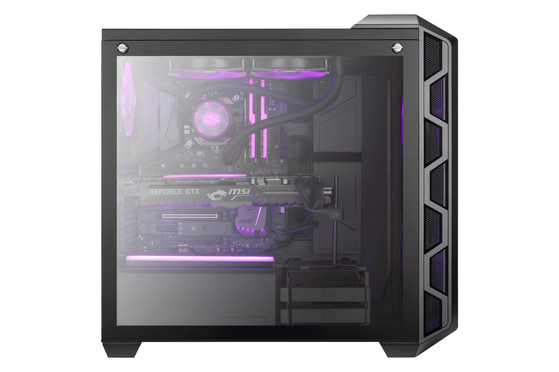 نمای پنل شیشه ای سمت چپ کیس کامپیوتر کولر مستر MASTERCASE H500