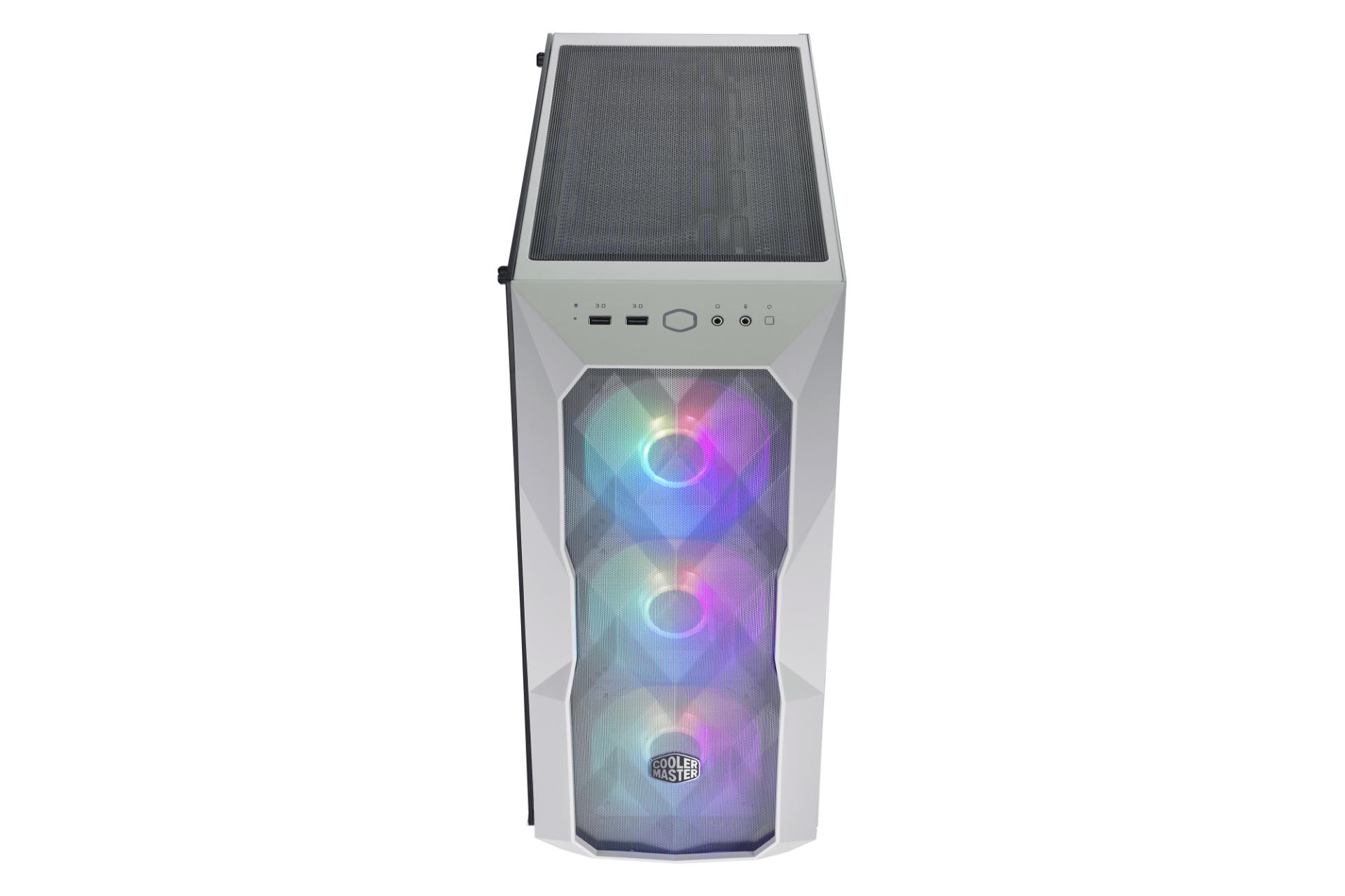 نمای جلو و بالای کیس کامپیوتر کولر مستر MASTERBOX TD500 MESH رنگ سفید