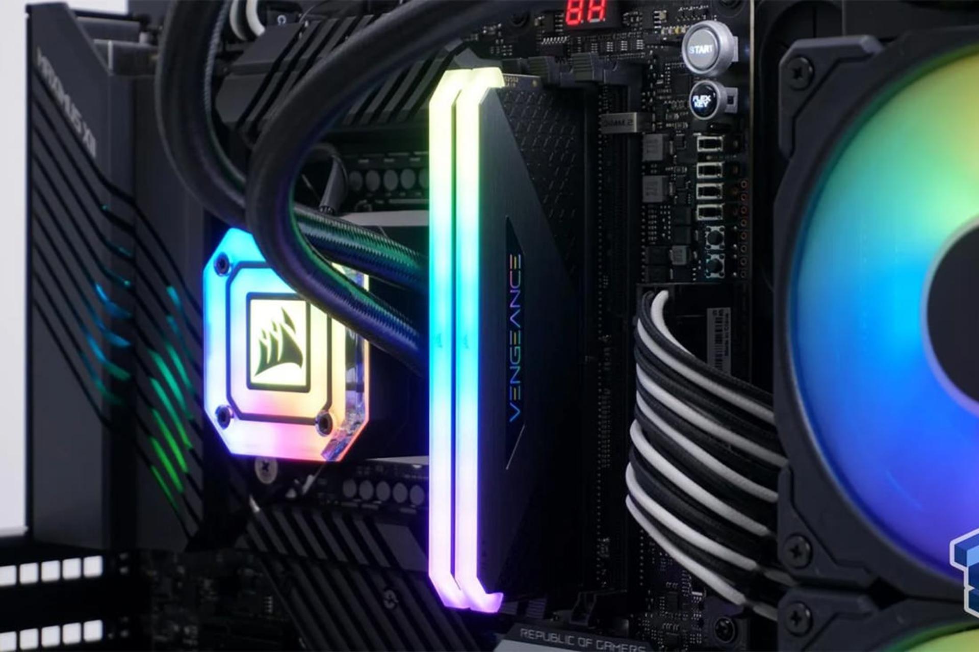 نمای روی مادربورد رم کورسیر Corsair VENGEANCE RGB RT 32GB (2x16) DDR4-3600 CL18