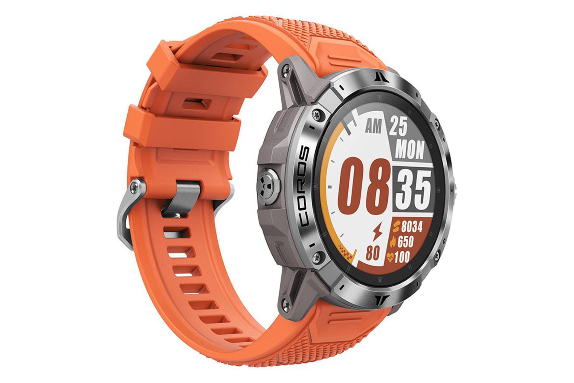 نمای نیمرخ چپ ساعت هوشمند کورس Vertix 2 رنگ نارنجی