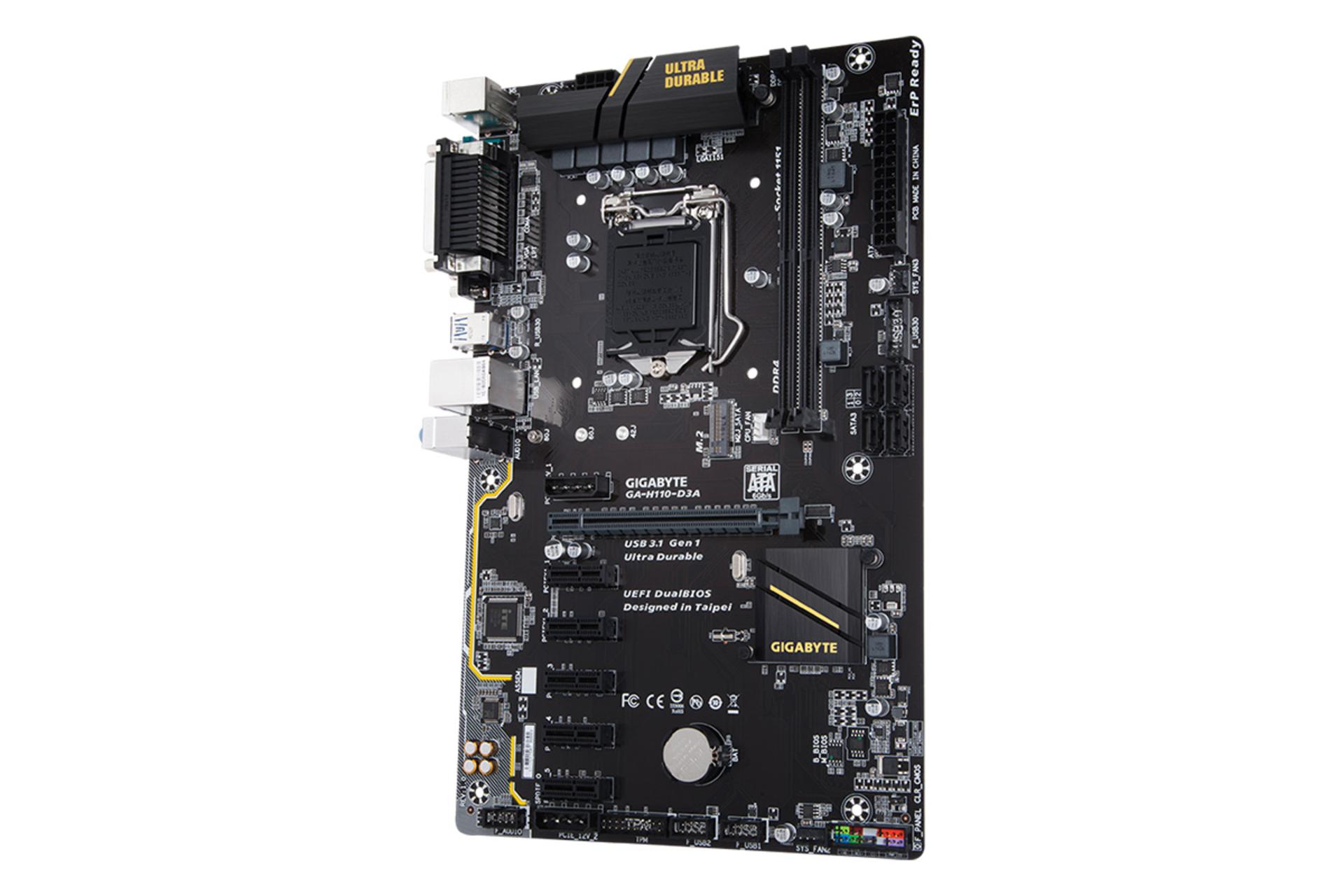 نمای کناری مادربرد گیگابایت GIGABYTE GA-H110-D3A (rev. 1.0)