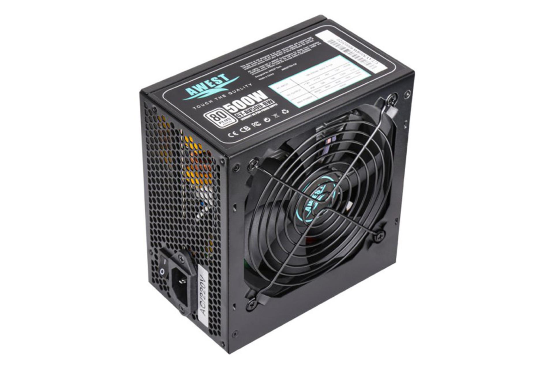 نمای ایستاده پاور کامپیوتر اوست AV500-BW با توان 500 وات