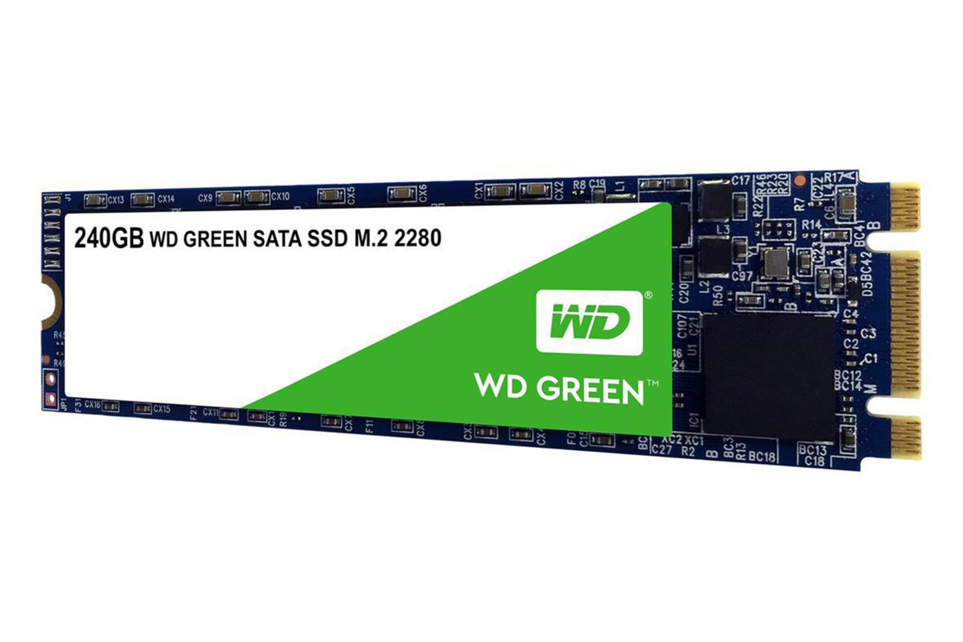 نمای نیمرخ حافظه وسترن دیجیتال گرین wds240g2g0b از نوع m.2 و 240 گیگابایتی