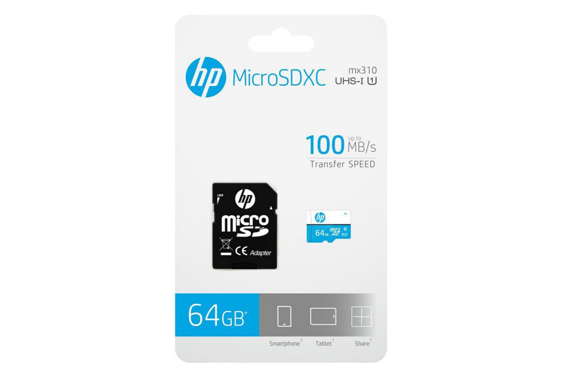 جعبه کارت حافظه اچ پی microSDXC با ظرفیت 64 گیگابایت مدل MX310