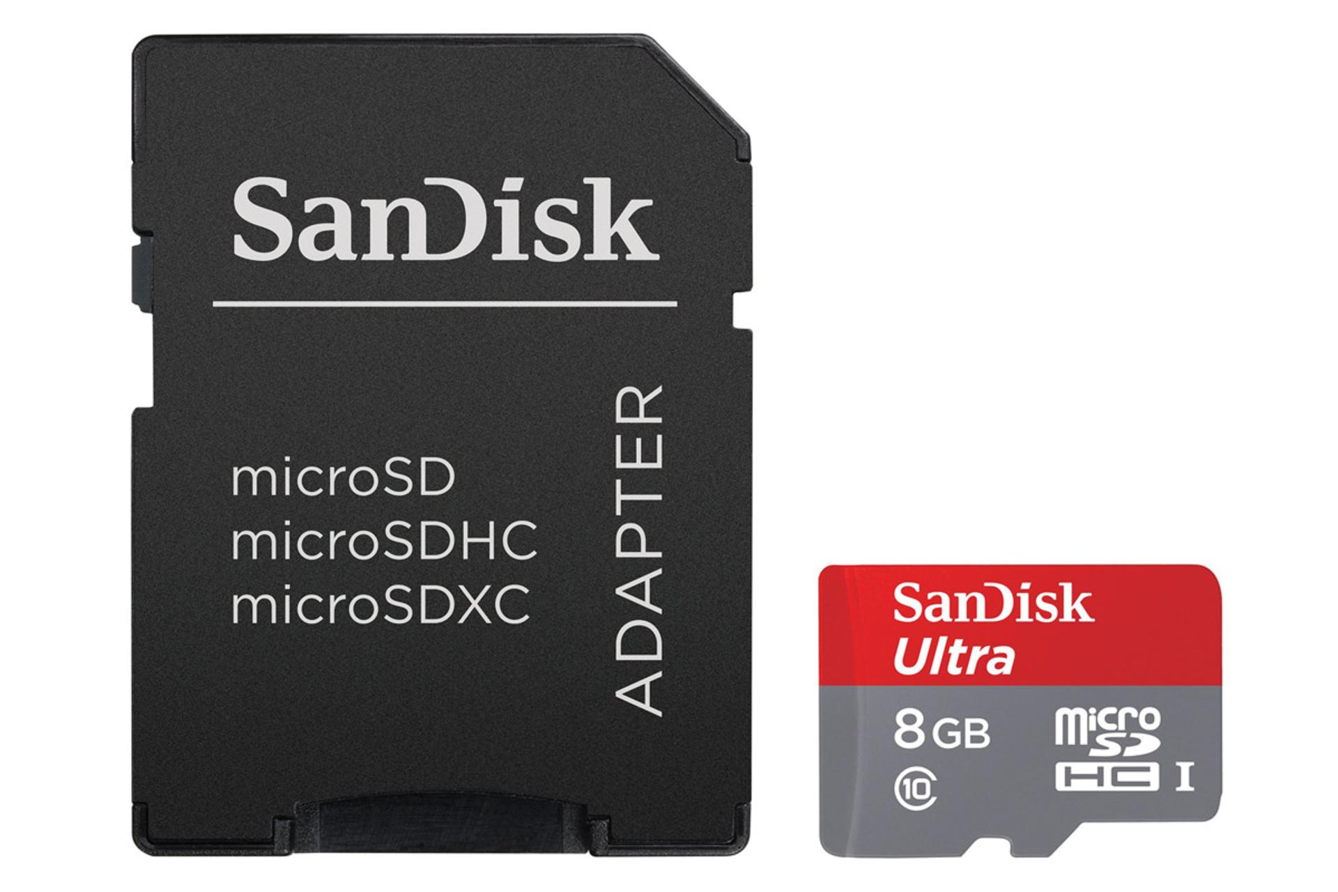 کارت حافظه سن دیسک microSDHC با ظرفیت 8 گیگابایت مدل Ultra A1 همراه آداپتور