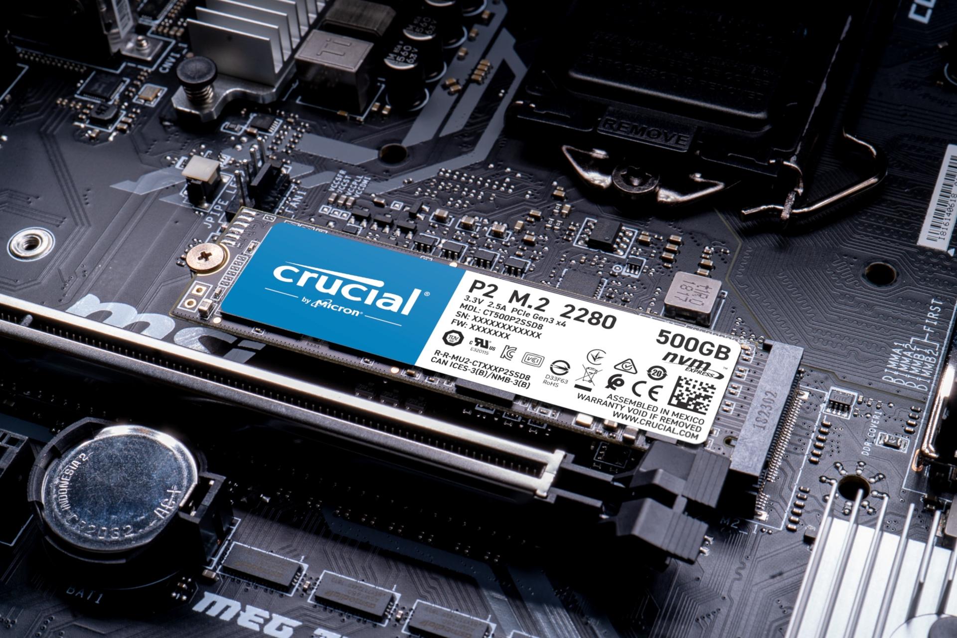 SSD کروشیال Crucial P2 NVMe M.2 500GB ظرفیت 500 گیگابایت روی مادربرد