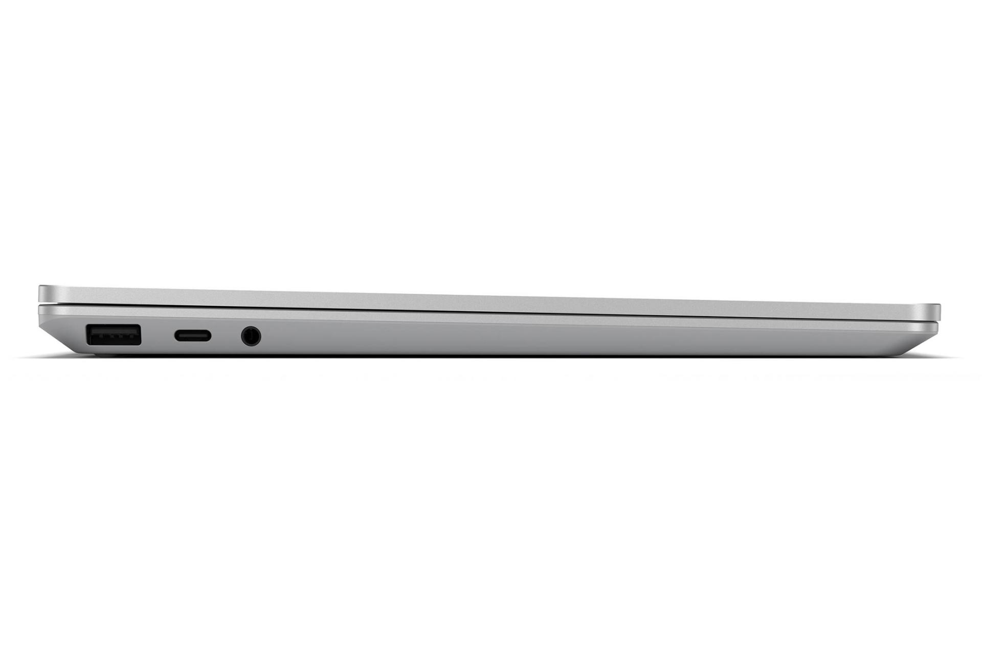 نمای کنار مایکروسافت سرفیس لپ تاپ گو رنگ سیلور در حالت بسته