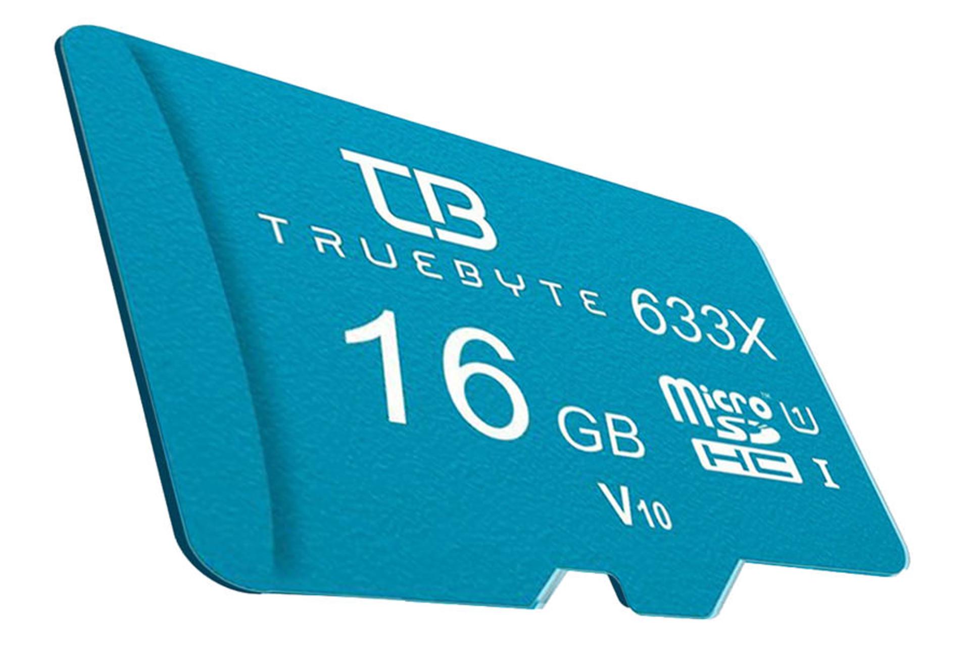 نمای جانبی کارت حافظه تروبایت MicroSDHC ظرفیت 16 گیگابایت مدل 633X MicroSDHC V10