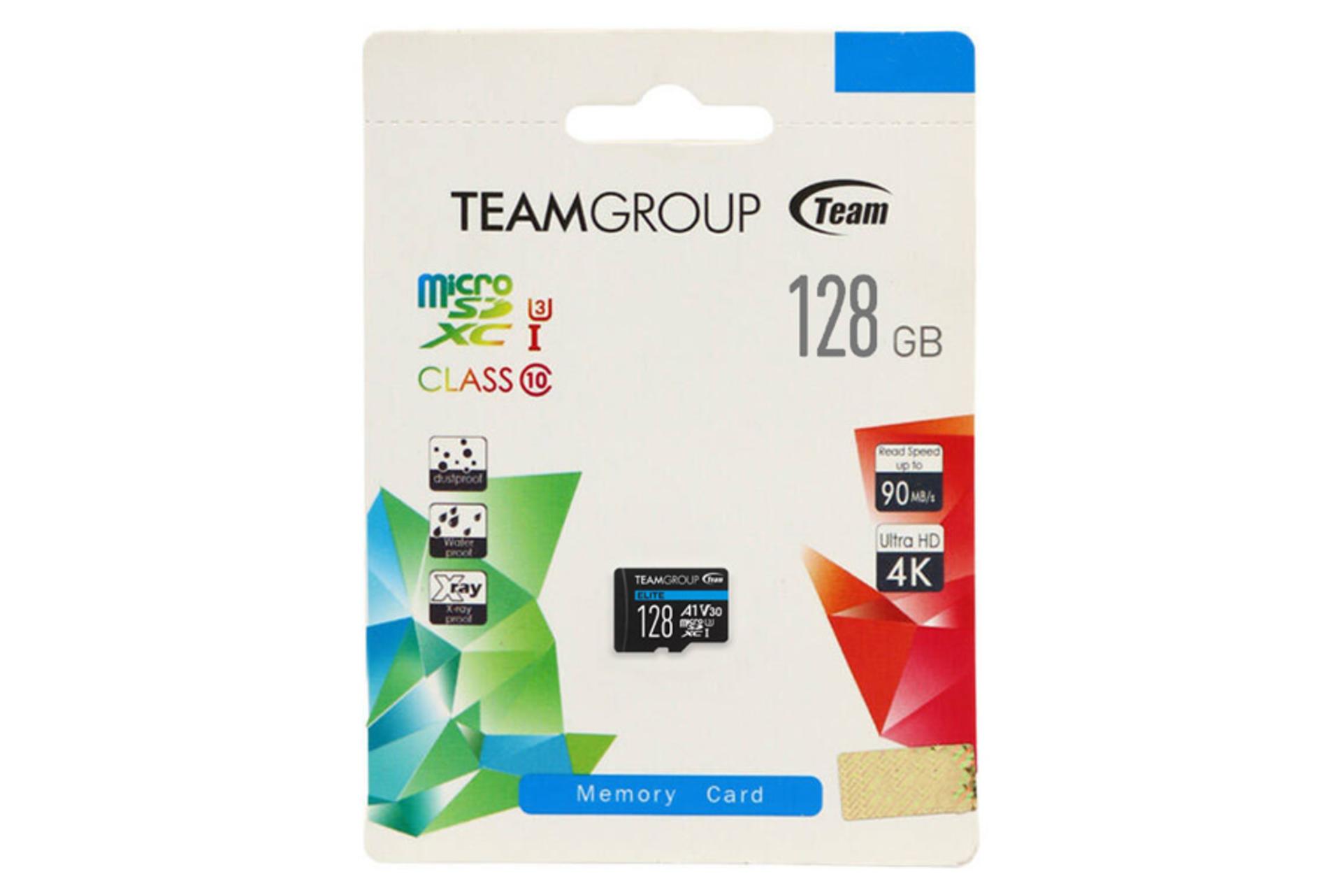 جعبه کارت حافظه تیم گروپ microSDXC ظرفیت 128 گیگابایت مدل Elite V30 A1