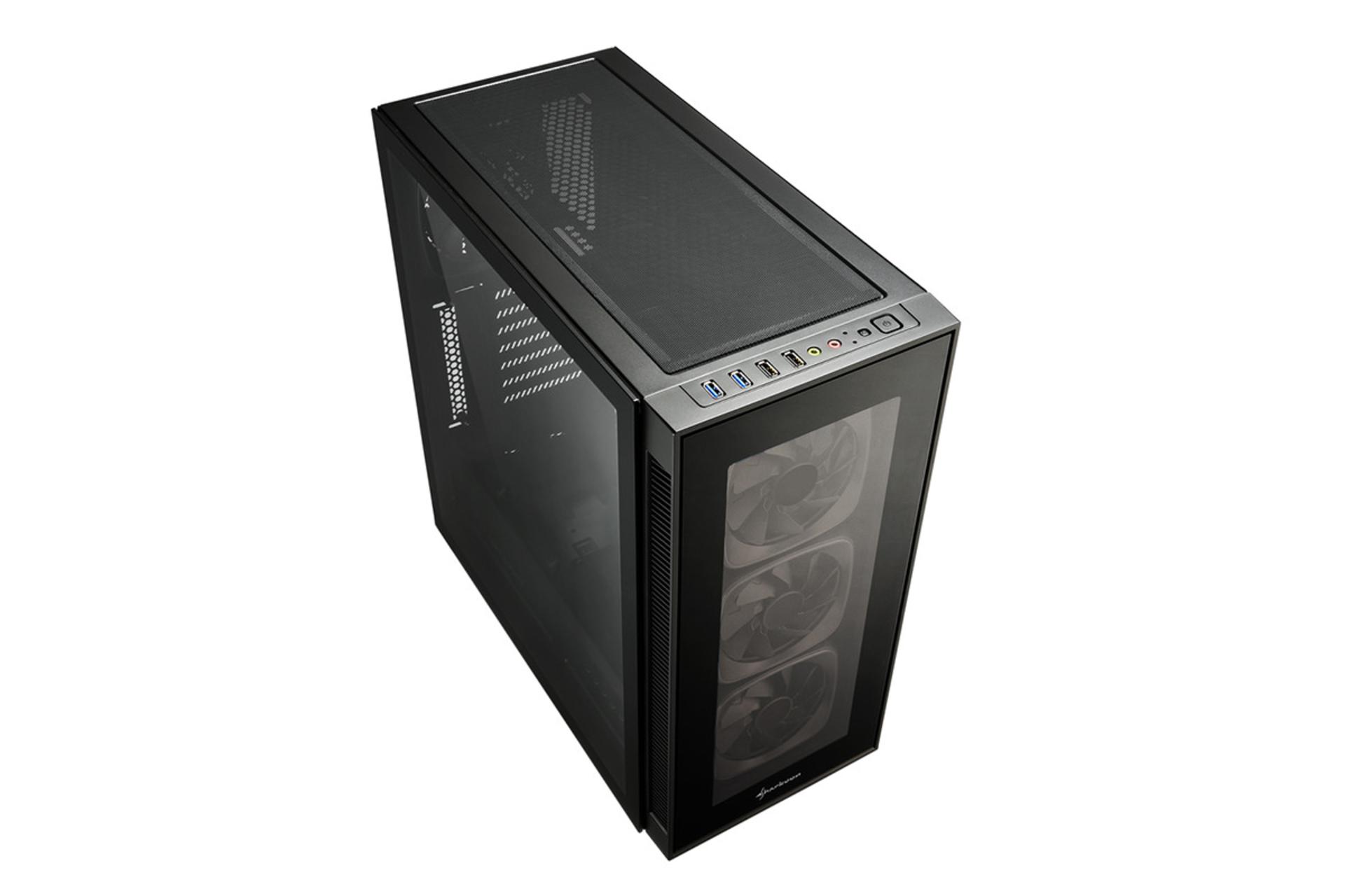 نمای نیم رخ جلو، بالا و سمت چپ کیس کامپیوتر شارکن TG6 RGB