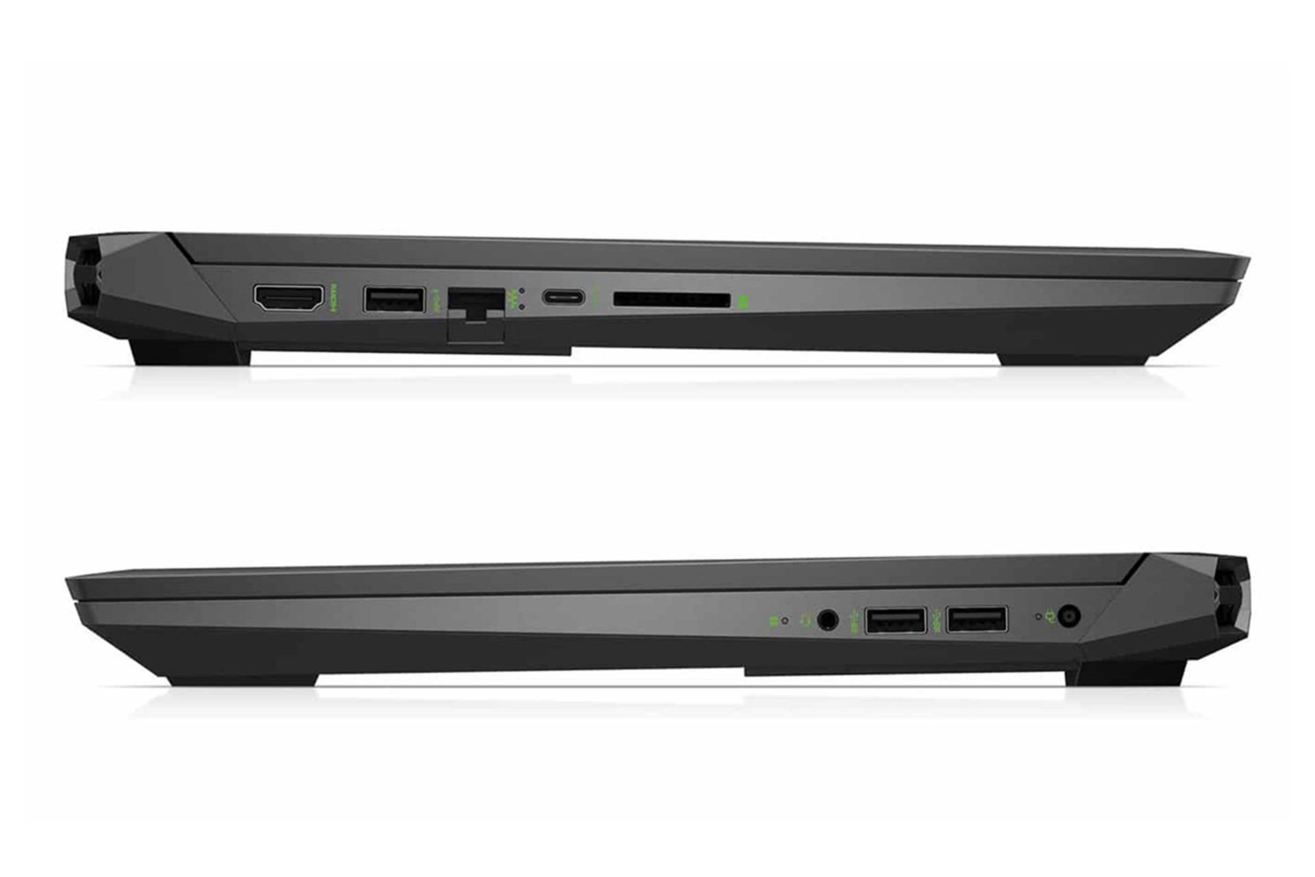 نمای کنار لپ تاپ اچ پی پاویلیون گیمینگ 15 DK200 و نمایش پورت ها