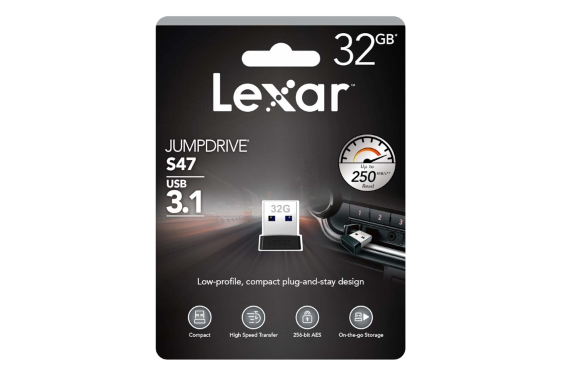 جعبه Lexar JumpDrive S47 32GB / فلش مموری لکسار مدل JumpDrive S47 ظرفیت 32 گیگابایت