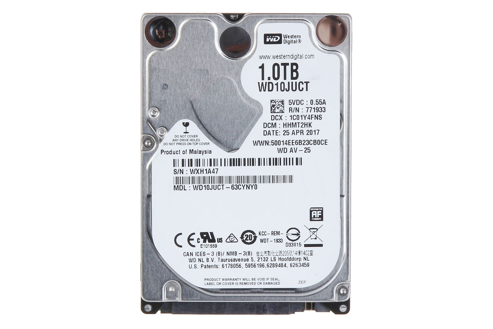 نمای روبرو هارد دیسک وسترن دیجیتال AV-25 WD10JUCT 2.5 Inch 1TB