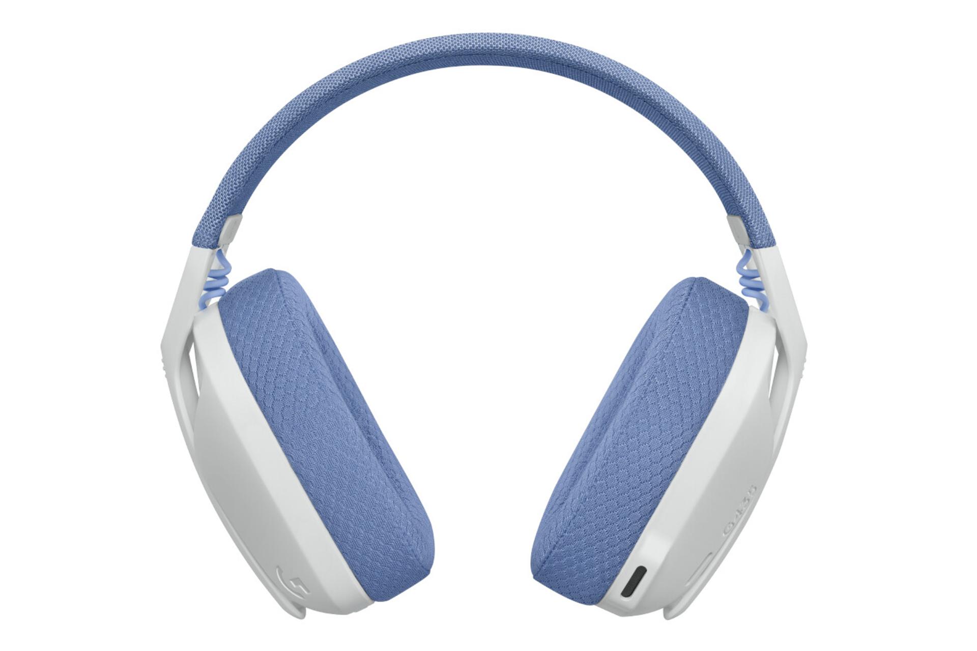 نمای روبرو هدست گیمینگ لاجیتک Logitech G435 سفید و بنفش