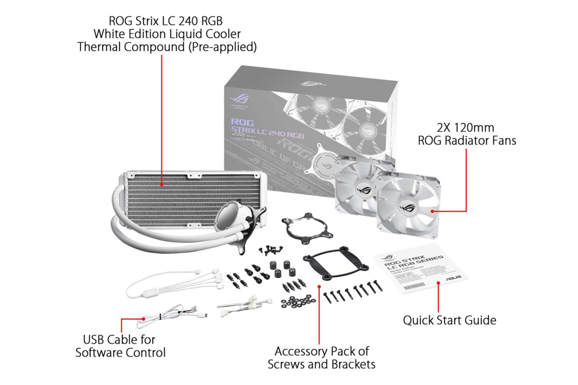 اقلام همراه خنک کننده مایع ایسوس ROG STRIX LC 240 RGB White Edition