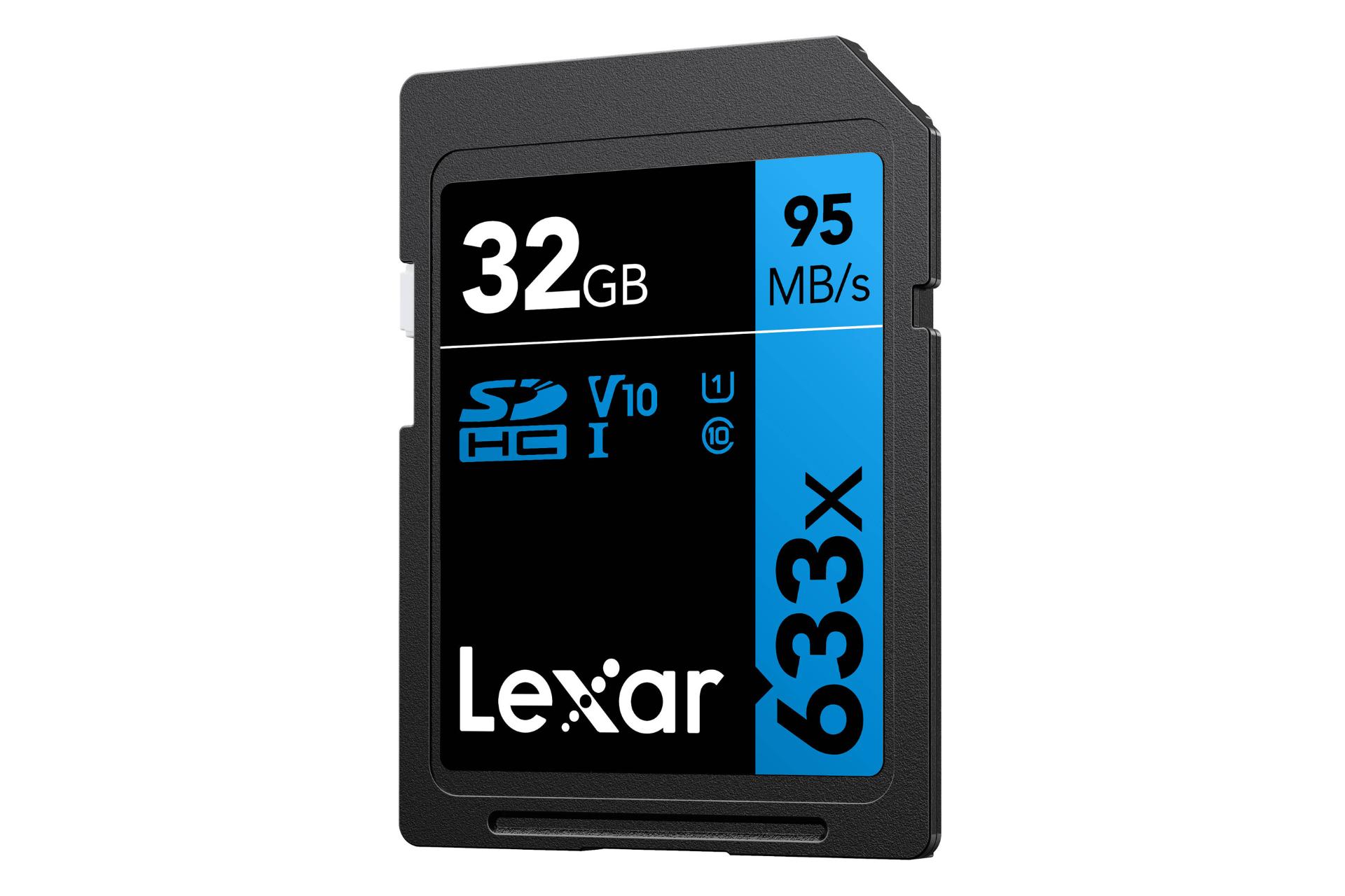 نمای راست کارت حافظه لکسار microSDXC با ظرفیت 32 گیگابایت مدل High Performance BLUE Series 633x V30 کلاس 10